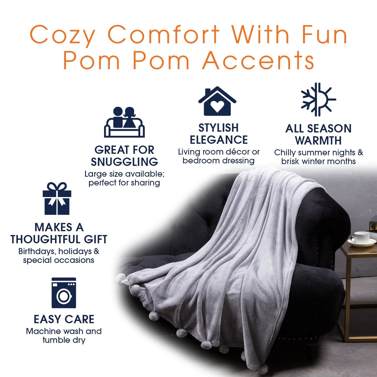 Cheer Collection Pom Pom Flannel Blanket | Ultra Soft on Skin, Lightweight Bed or Couch Throw Blanket with Pompoms - Image 20