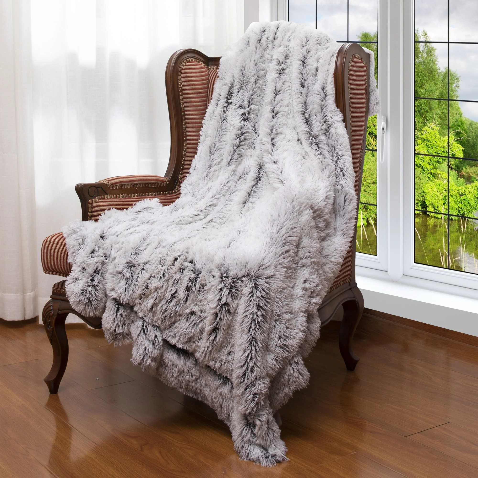 Cheer Collection Reversible Faux Fur Accent Throw Blanket - Image 31