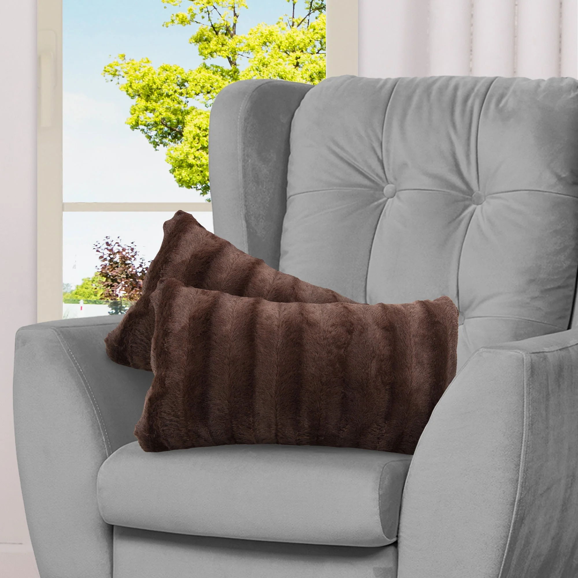 Cheer Collection Set of 2 Decorative Throw Pillows - Reversible Faux Fur to Microplush Accent Pillows by 12"x 20" - Image 33