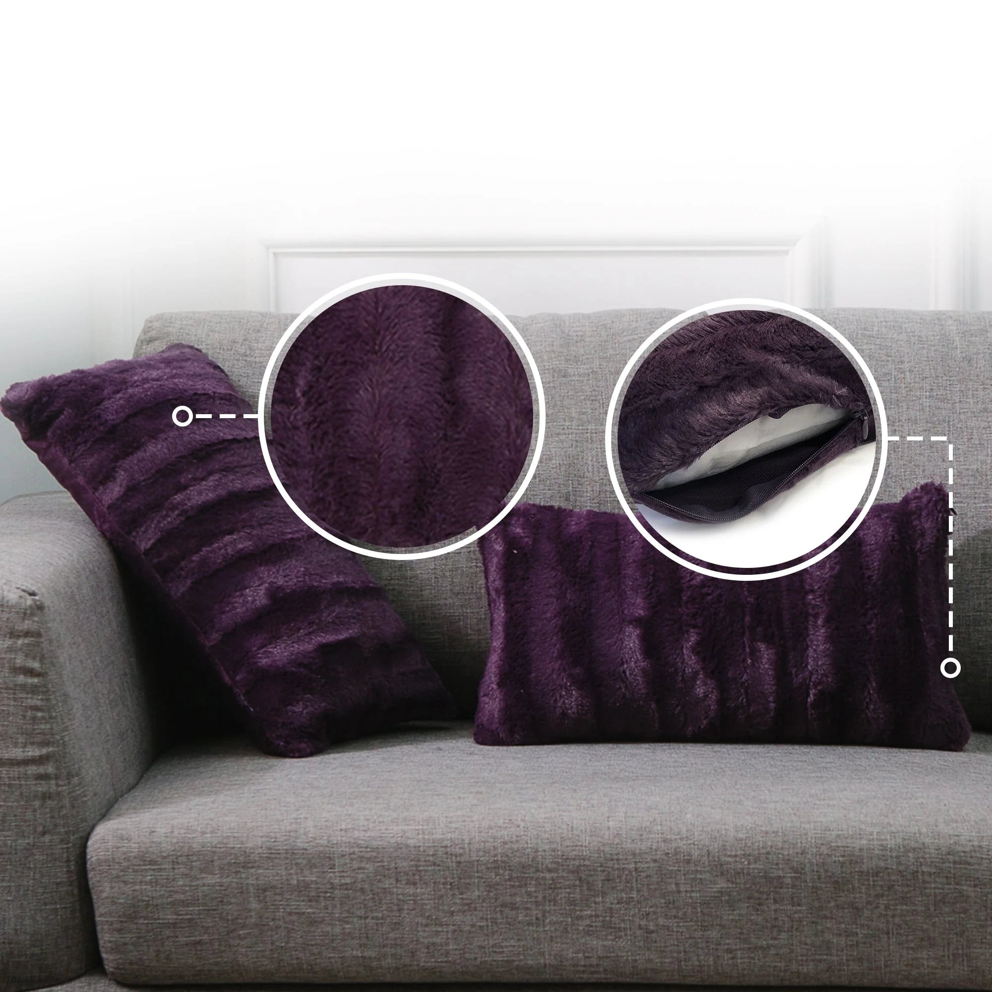 Cheer Collection Set of 2 Decorative Throw Pillows - Reversible Faux Fur to Microplush Accent Pillows by 12"x 20" - Image 78