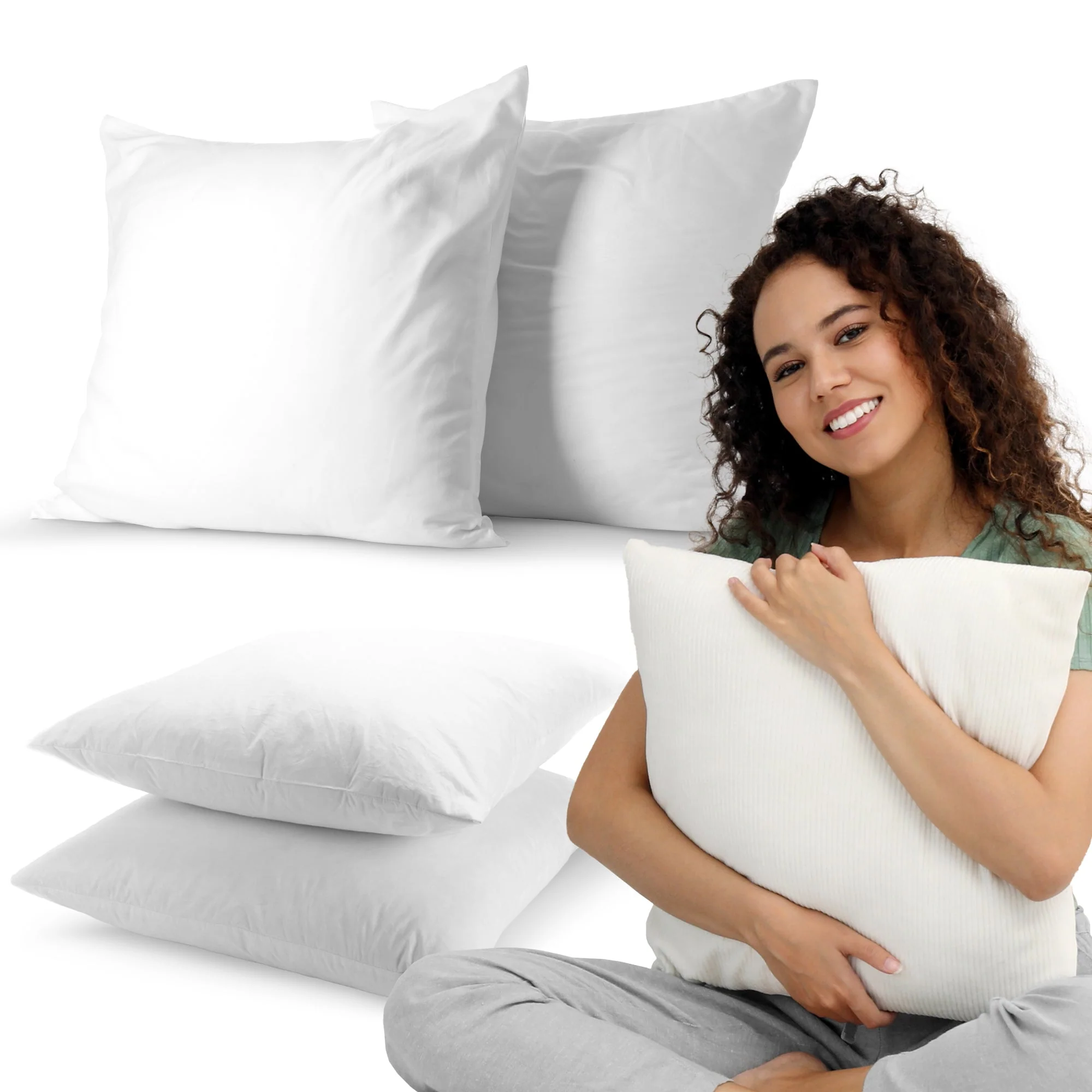 Cheer Collection Set of 2 Decorative White Square Accent Throw Pillows and Insert for Couch Sofa Bed, Includes Zippered Cover - Image 9