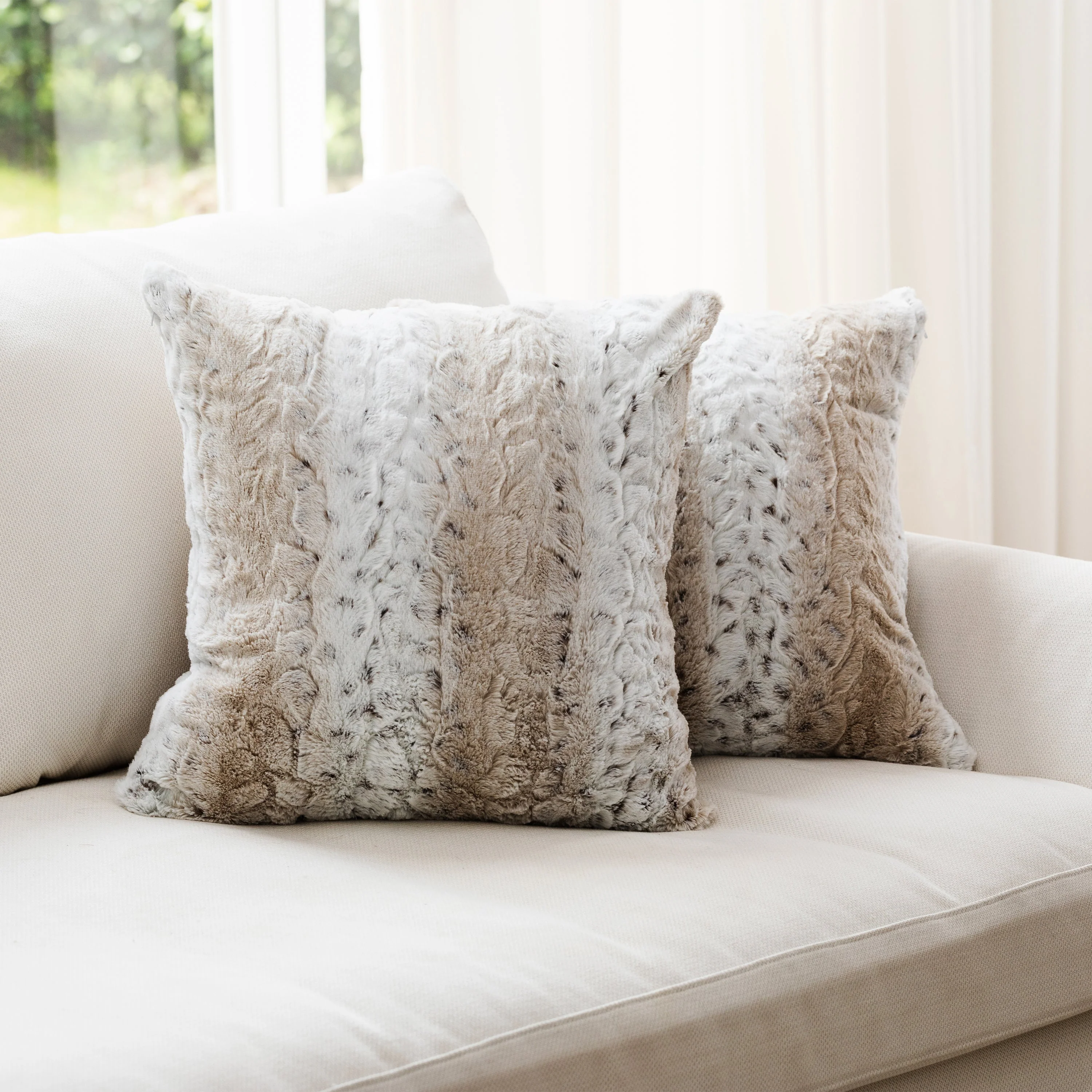 Cheer Collection Set of 2 Embossed Faux Fur Throw Pillows 22" x 22" - Snow Leopard