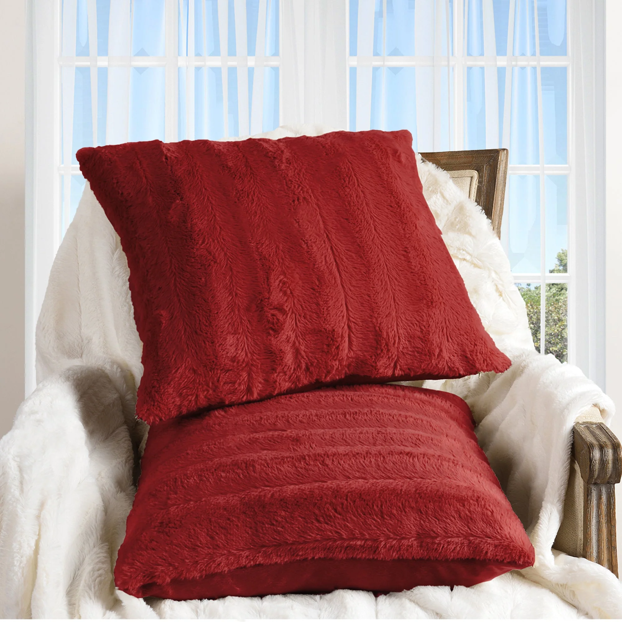 Cheer Collection Set of 2 Faux Fur Throw Pillows 22" x 22" - Image 10