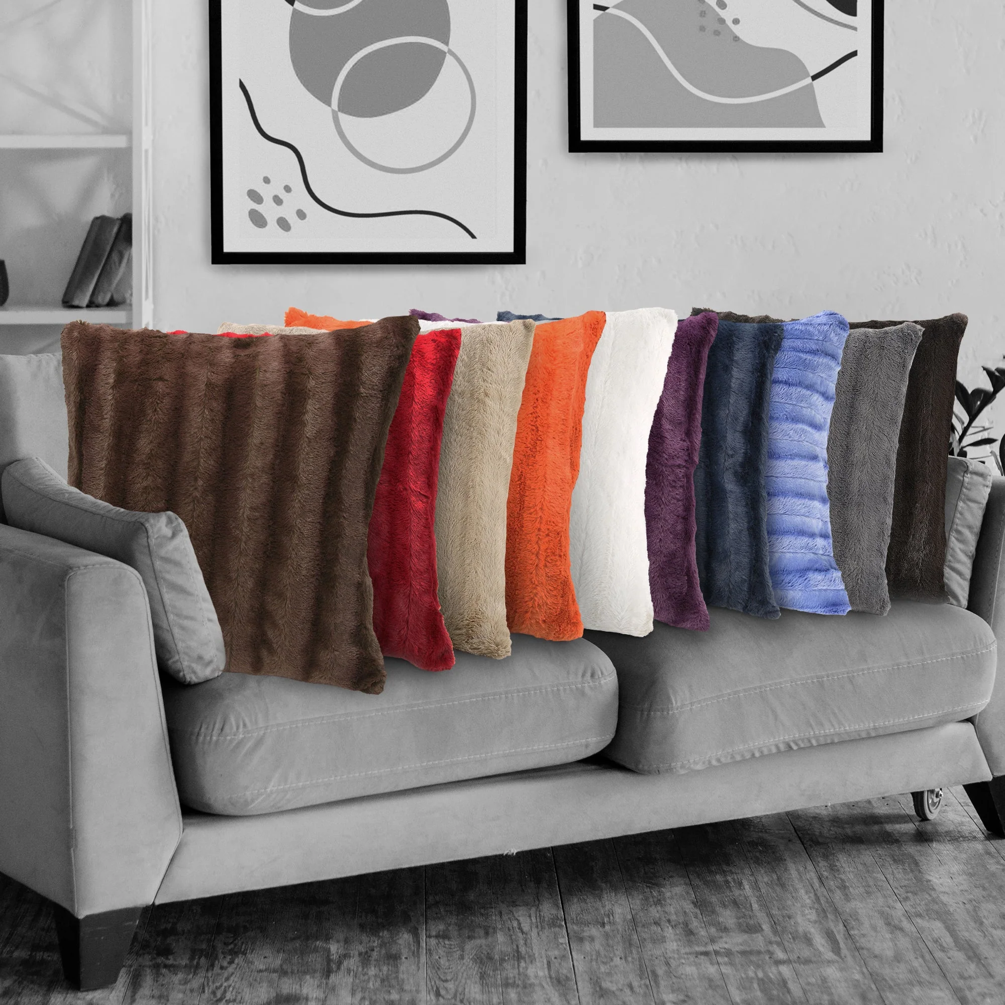 Cheer Collection Set of 2 Faux Fur Throw Pillows 22" x 22" - Image 56