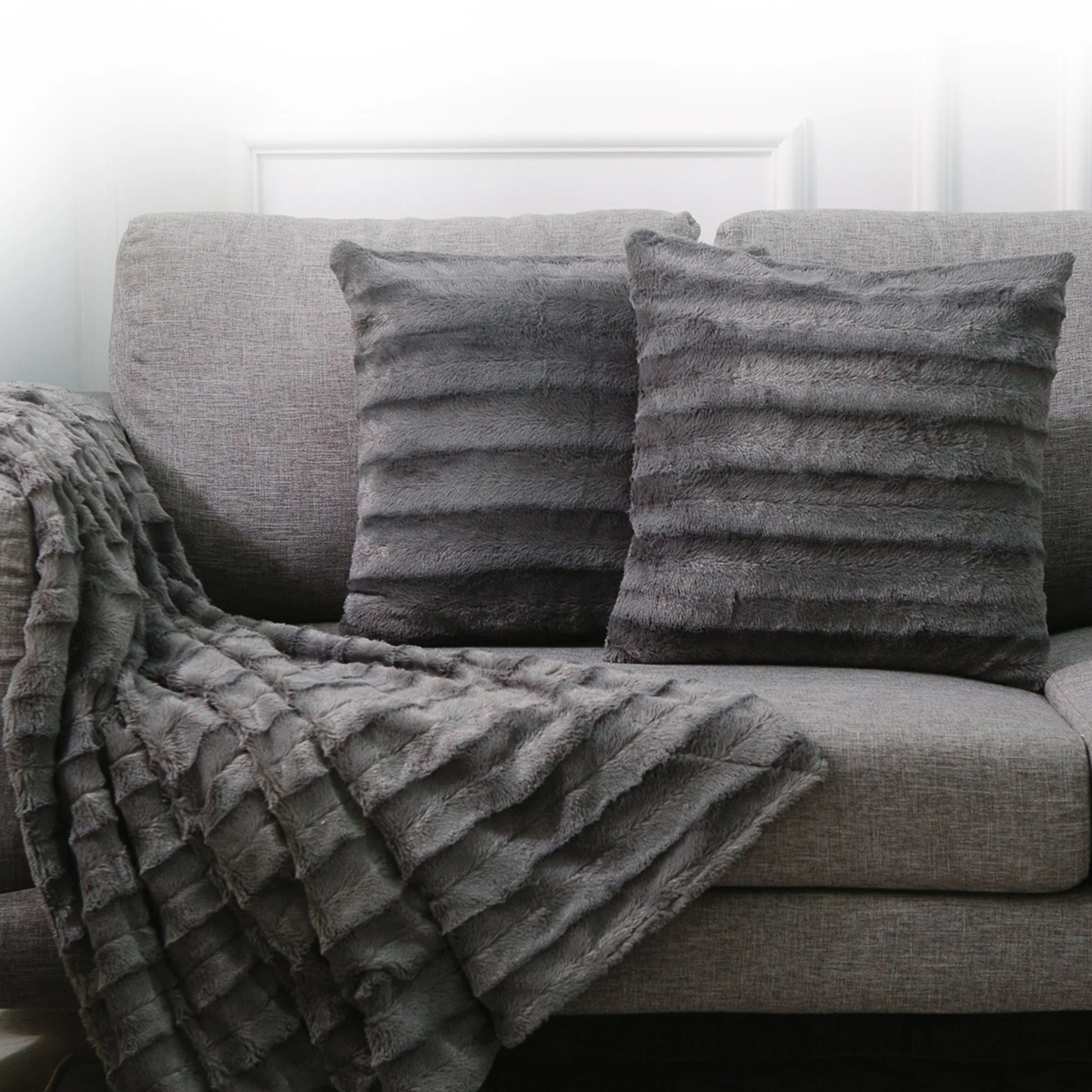 Cheer Collection Set of 2 Faux Fur Throw Pillows 22" x 22" - Image 67