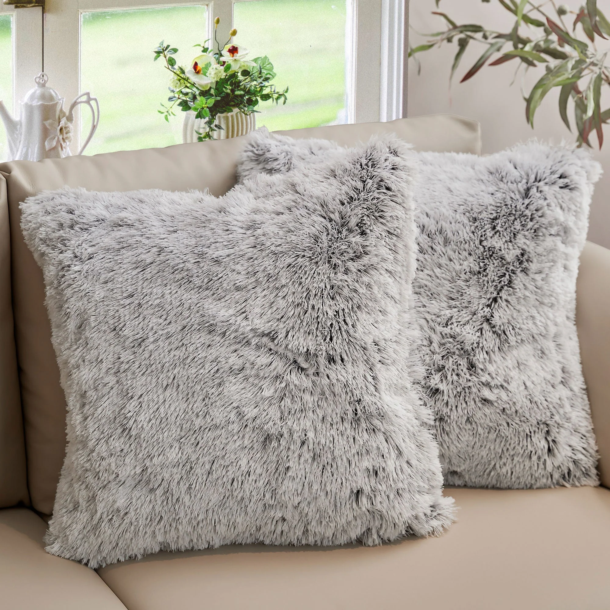 Cheer Collection Set of 2 Shaggy Long Hair Throw Pillows | Super Soft and Plush Faux Fur Accent Pillows - 18 x 18 inches - Image 29