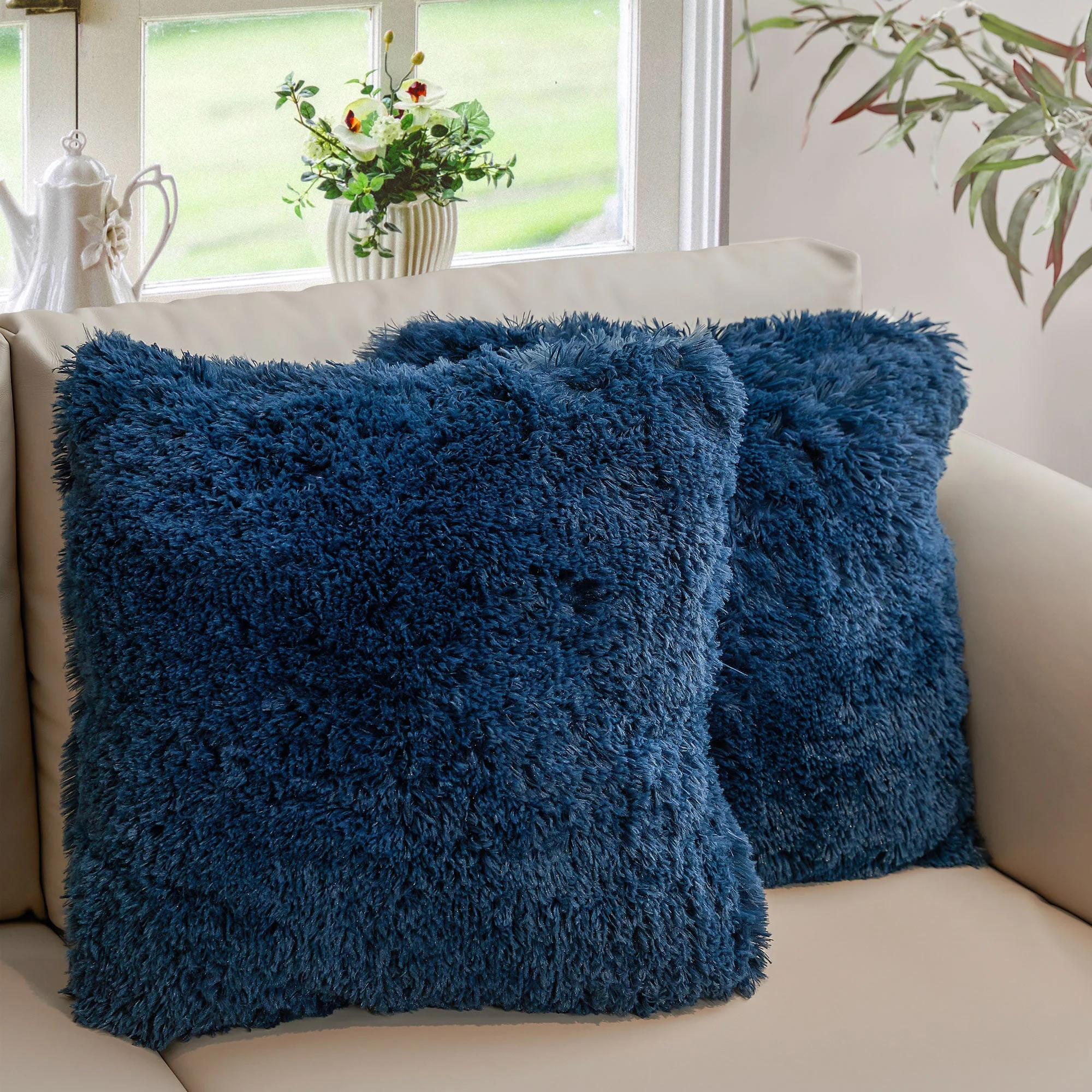 Cheer Collection Set of 2 Shaggy Long Hair Throw Pillows | Super Soft and Plush Faux Fur Accent Pillows - 18 x 18 inches - Image 43