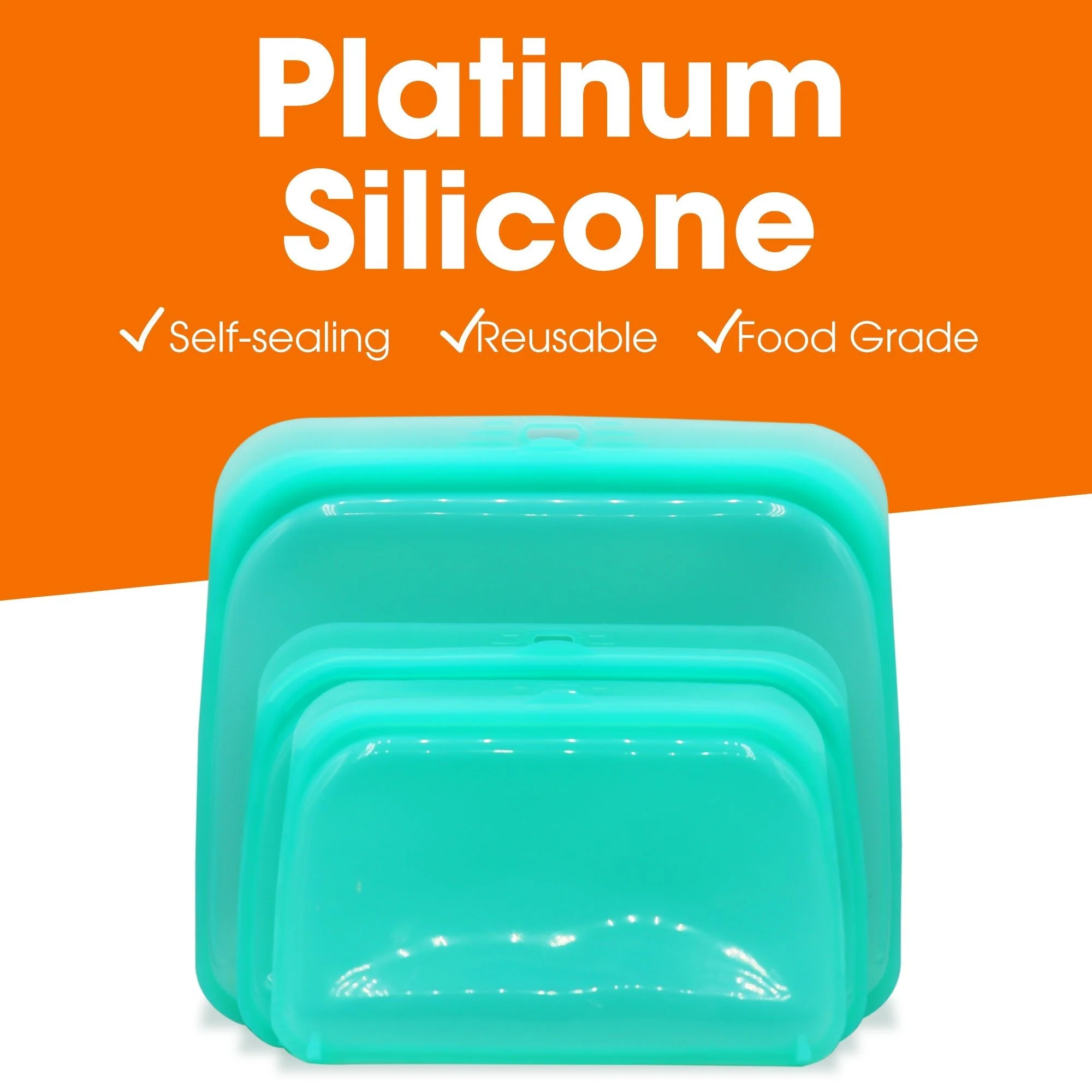Cheer Collection Set of Silicone Food Storage Bags - Leakproof - Plastic Free & Reusable - Image 2