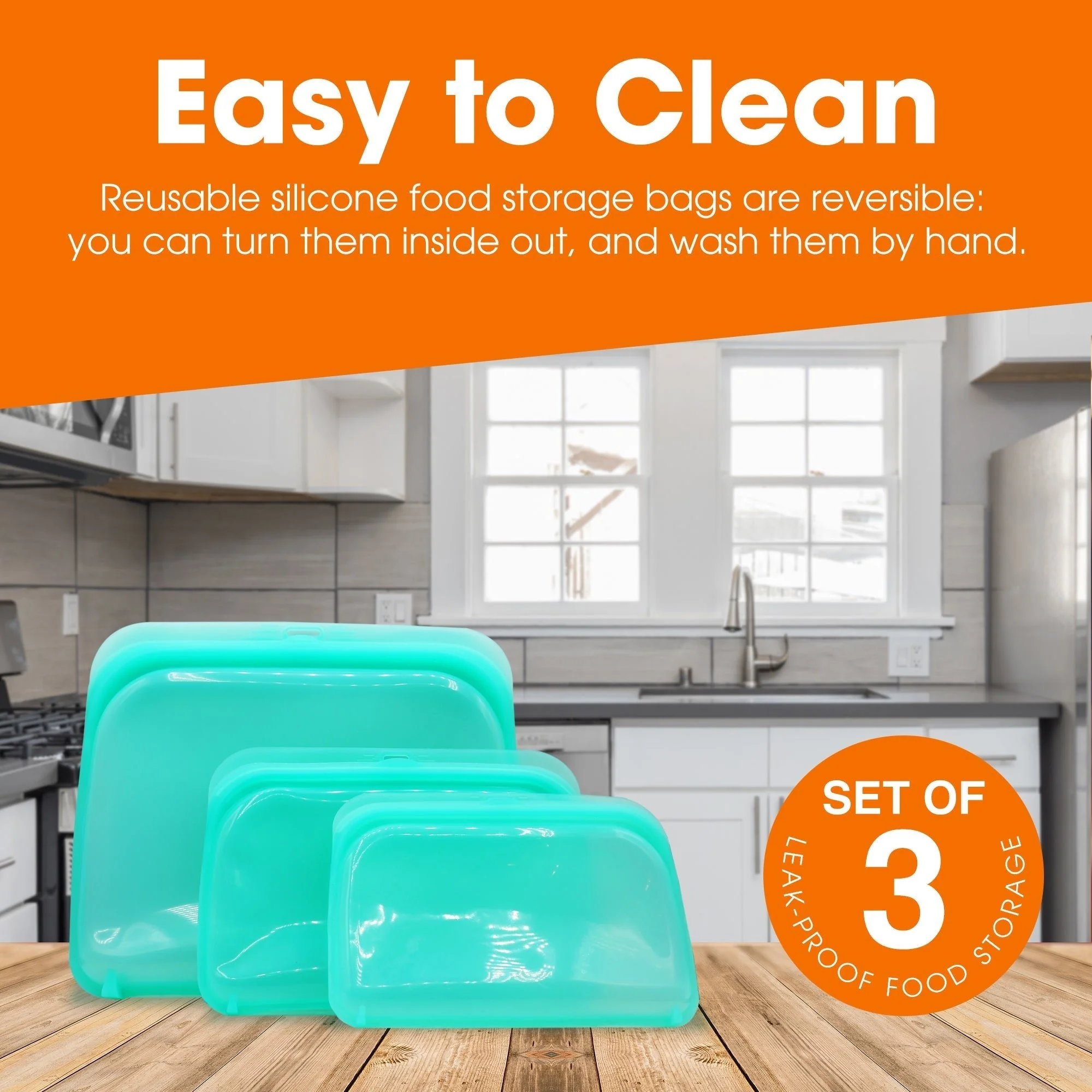 Cheer Collection Set of Silicone Food Storage Bags - Leakproof - Plastic Free & Reusable - Image 4