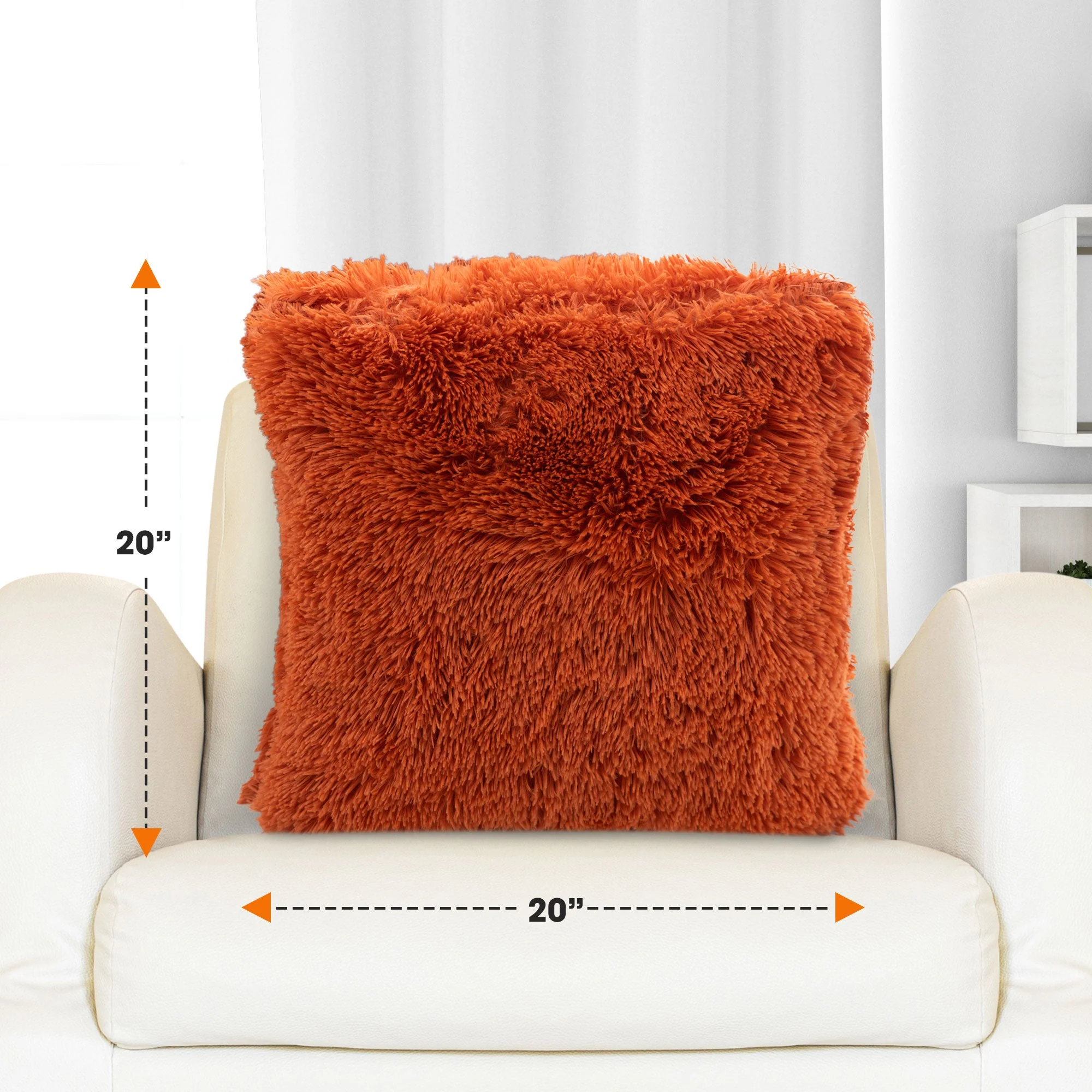 Cheer Collection Shaggy Long Hair Throw Pillows - Super Soft and Plush Faux Fur Accent Pillows - 20 x 20 inches - Set of 2 - Image 59