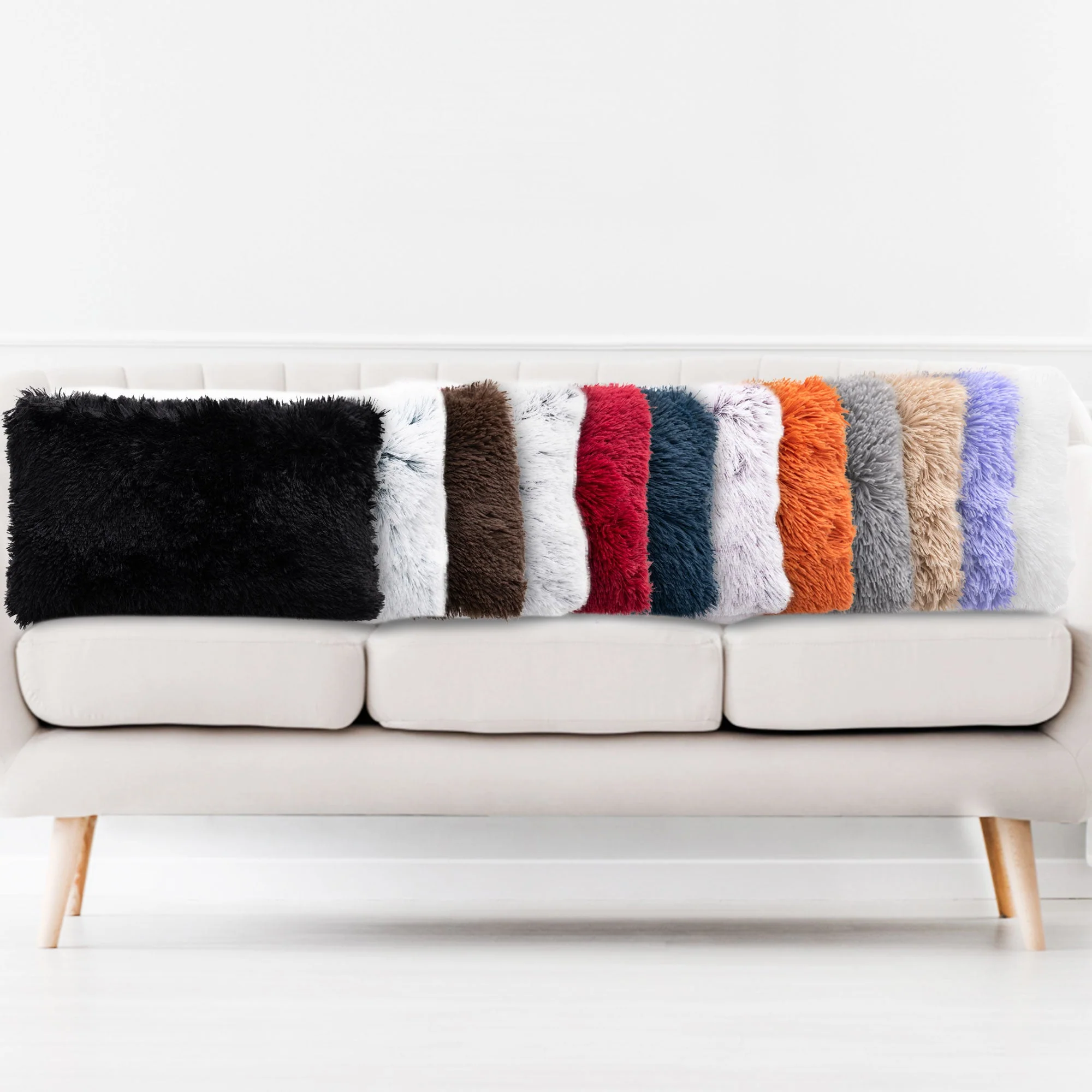 Cheer Collection Shaggy Long Hair Throw Pillows - Super Soft and Plush Faux Fur Lumbar Accent Pillows - 12 x 20 - Set of 2 - Image 76