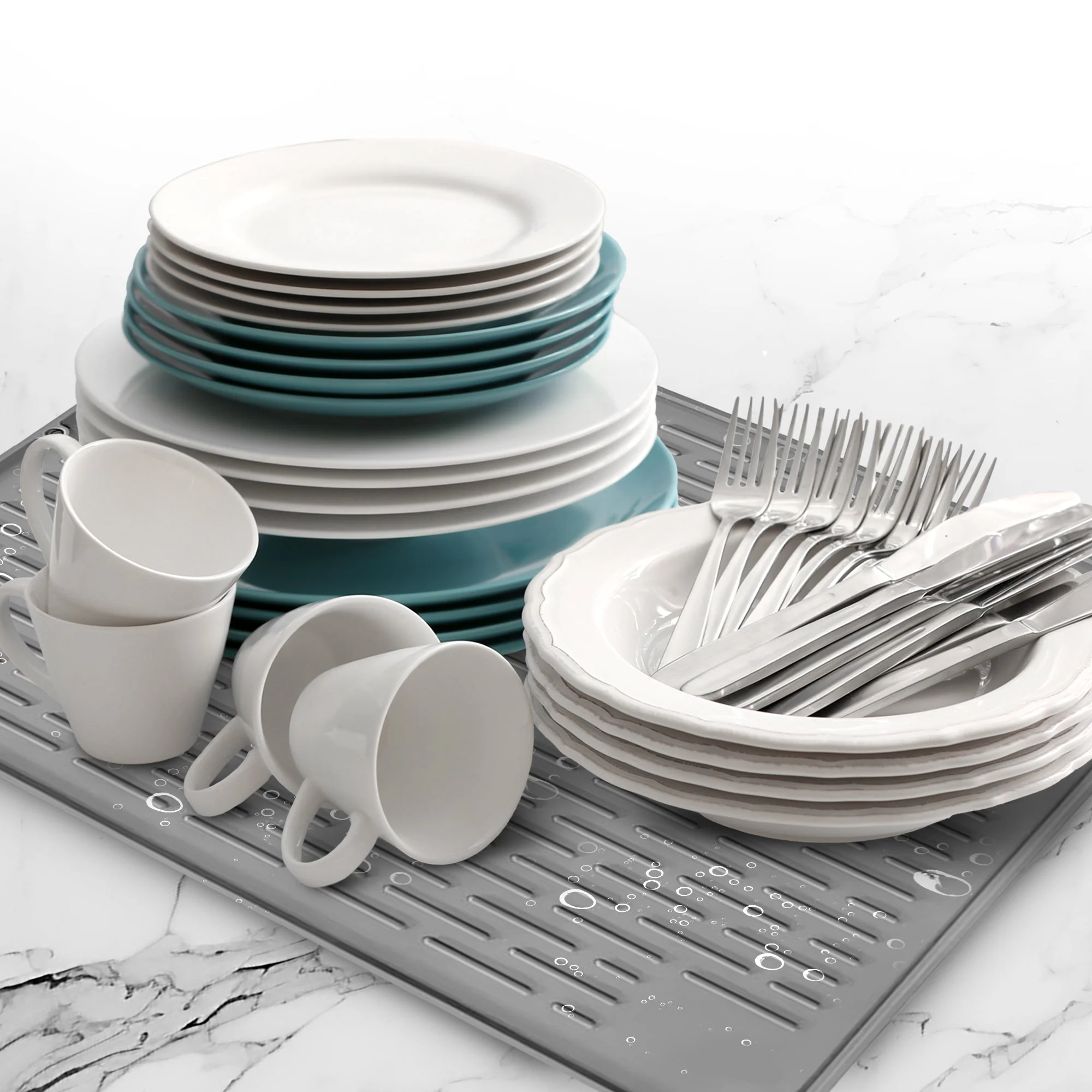 Cheer Collection Silicone Dish Drying Mat for Kitchen Counter, Silicone Drying Pad and Trivet for Dishes, Dishwasher Safe and Heat Resistant - Image 5