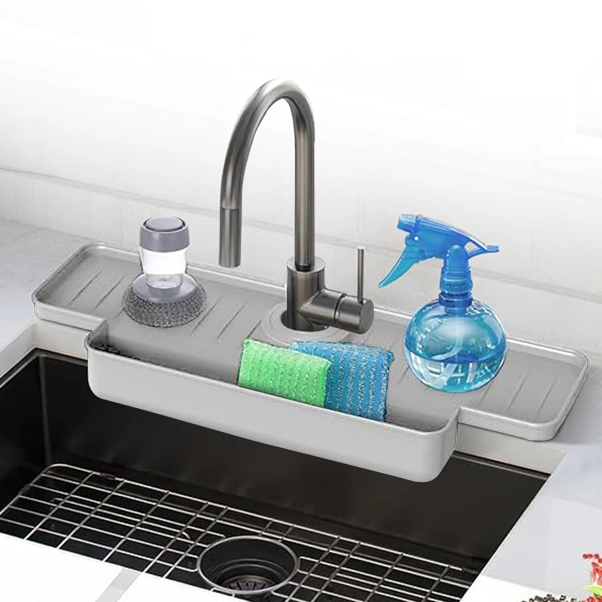 Cheer Collection Silicone Faucet Draining Mat and Splash Guard with Anti-Slip Soap Holder - Image 11