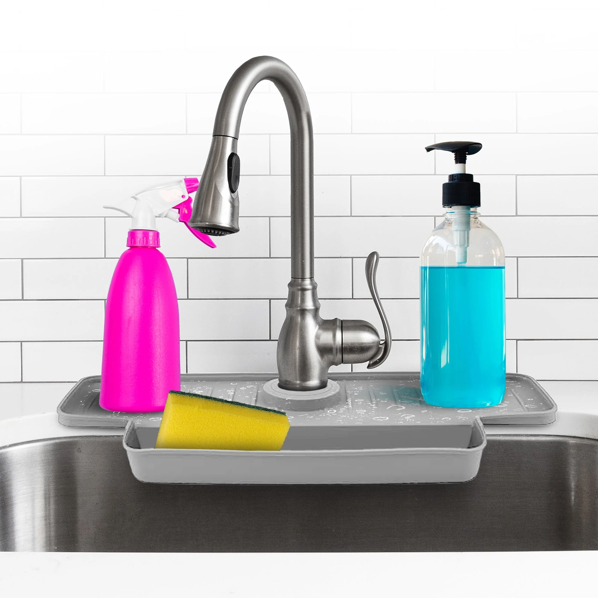 Cheer Collection Silicone Faucet Draining Mat and Splash Guard with Anti-Slip Soap Holder - Image 13