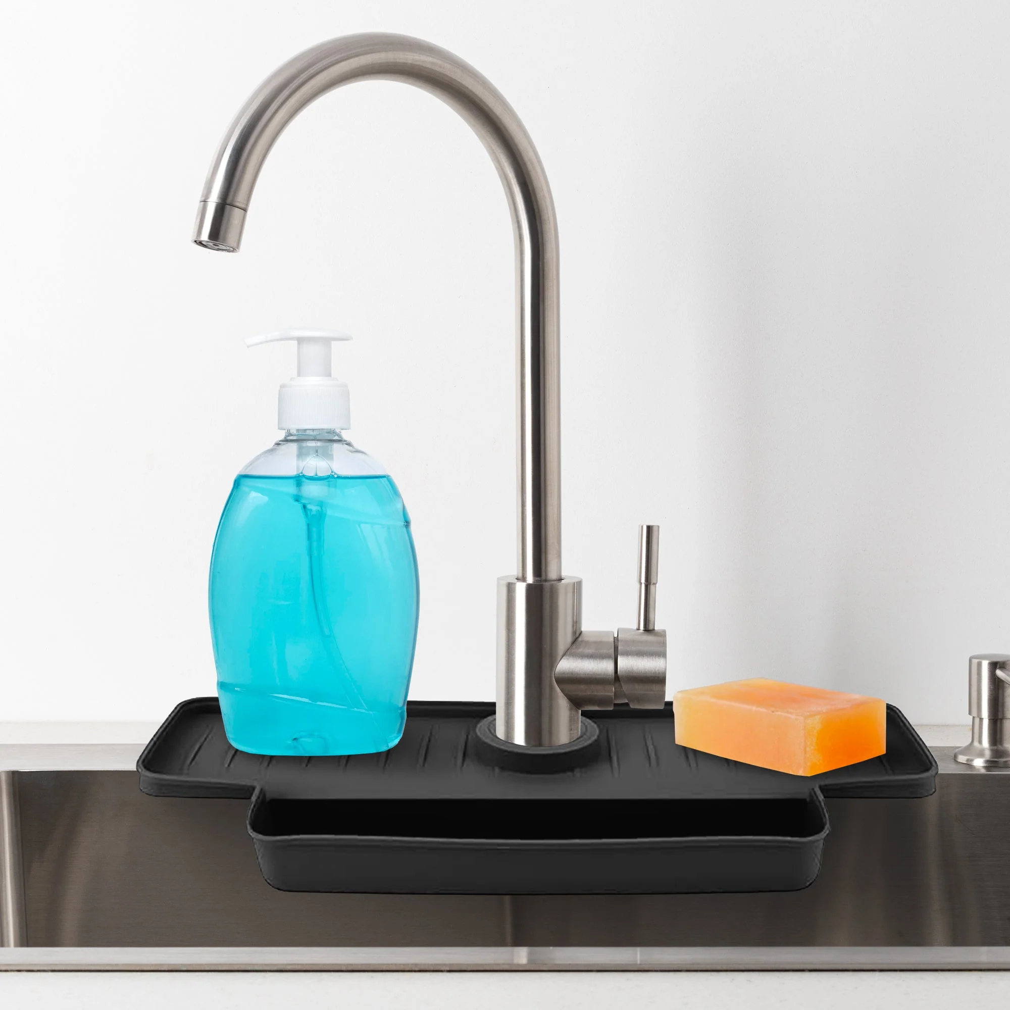 Cheer Collection Silicone Faucet Draining Mat and Splash Guard with Anti-Slip Soap Holder - Image 2