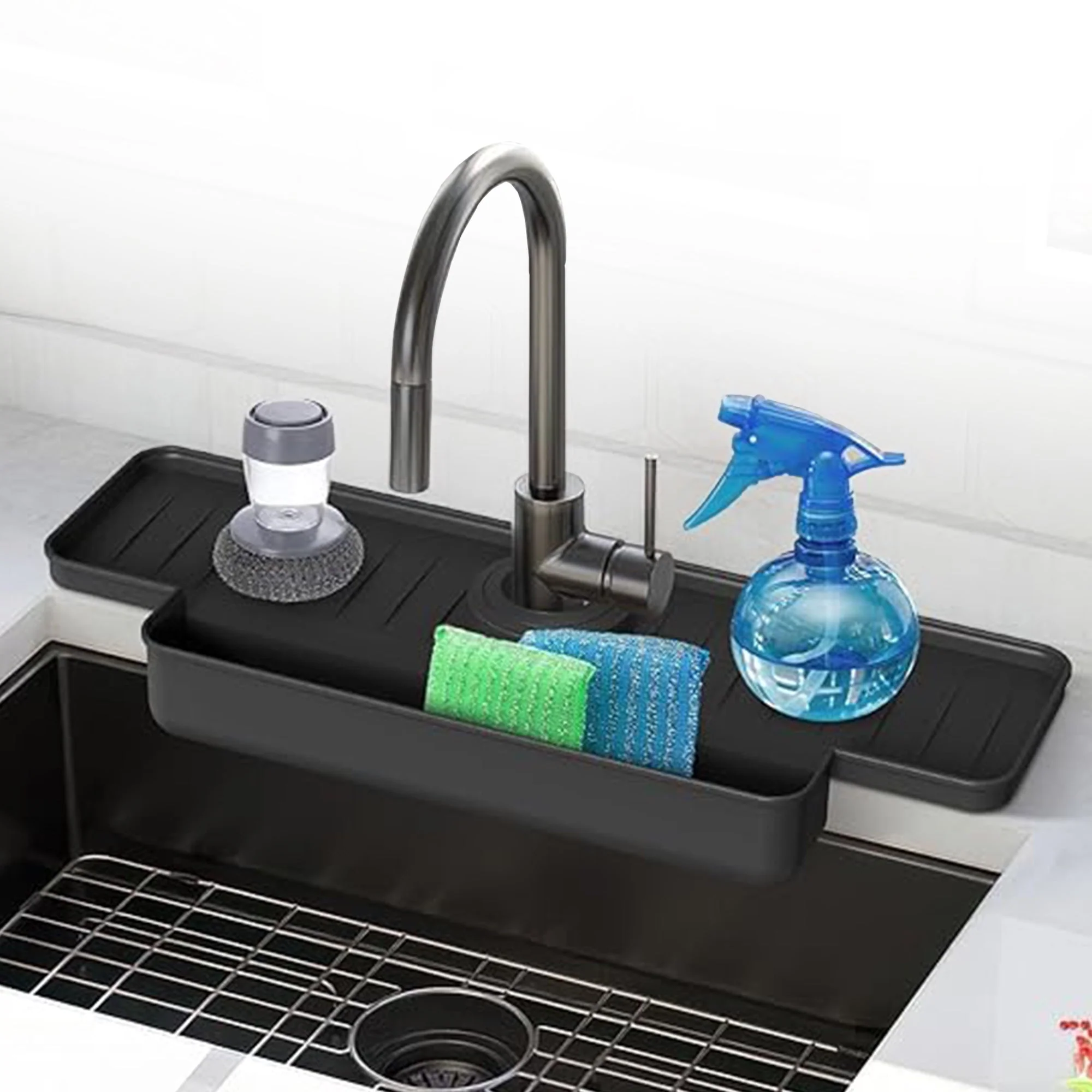 Cheer Collection Silicone Faucet Draining Mat and Splash Guard with Anti-Slip Soap Holder - Image 4