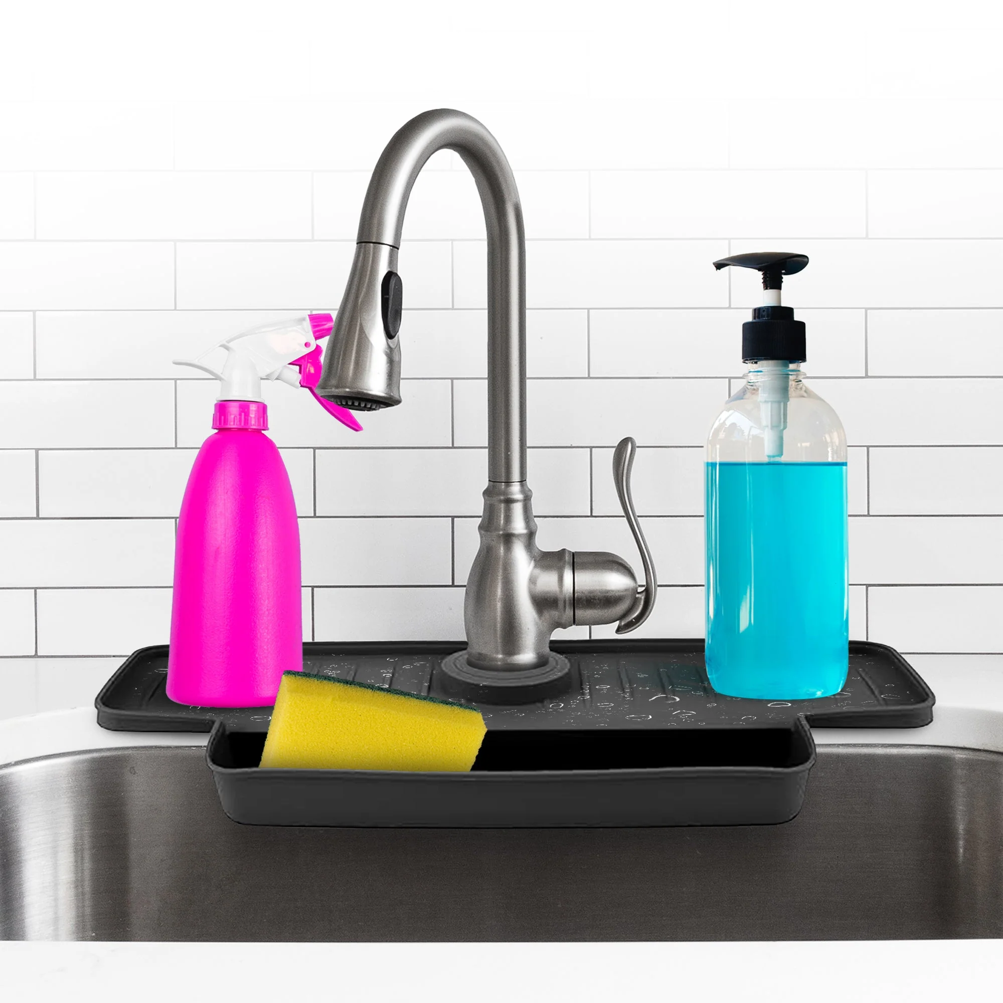 Cheer Collection Silicone Faucet Draining Mat and Splash Guard with Anti-Slip Soap Holder - Image 6