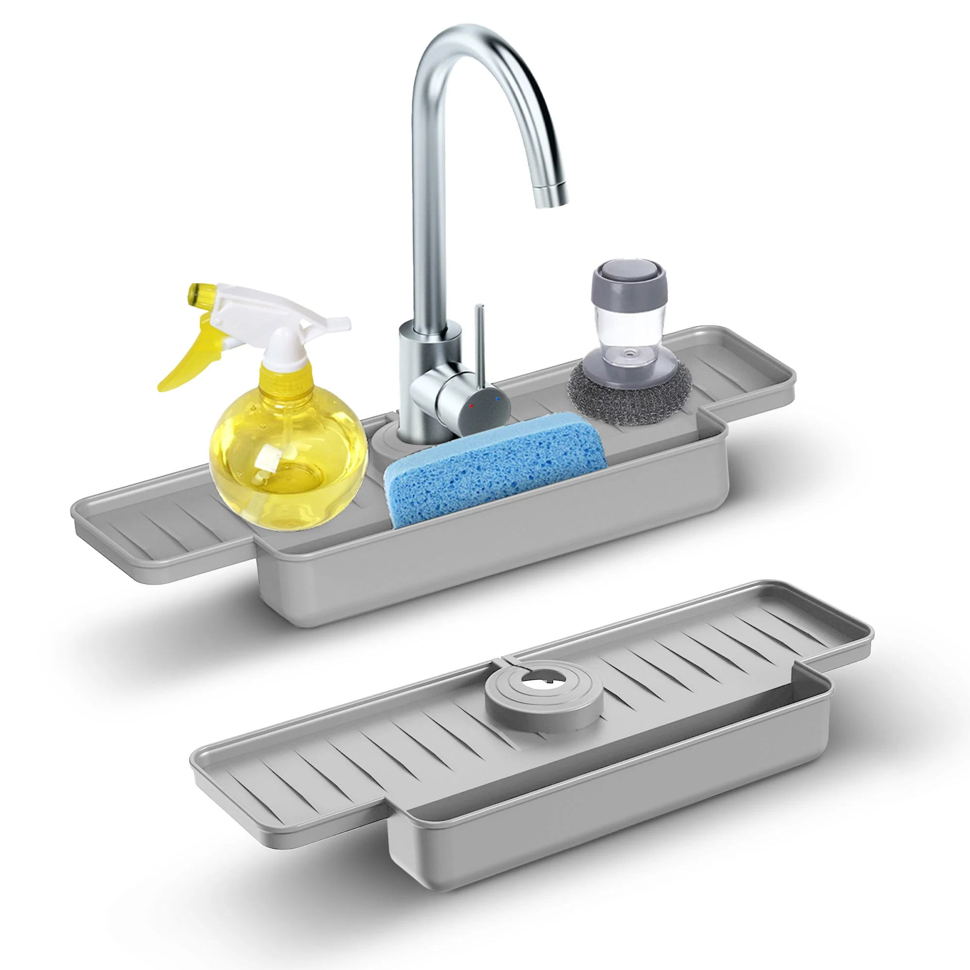 Cheer Collection Silicone Faucet Draining Mat and Splash Guard with Anti-Slip Soap Holder - Image 8