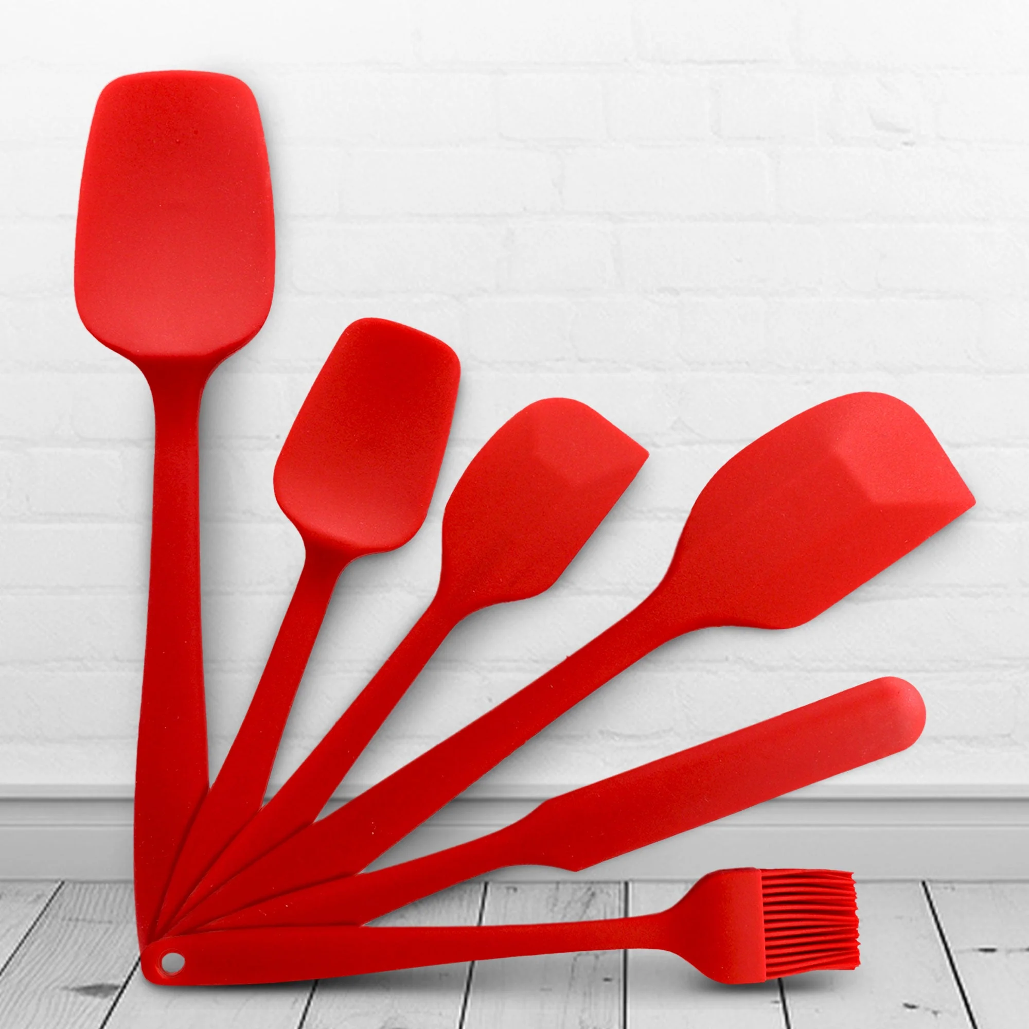 Cheer Collection Silicone Spatula Set, Silicone Spatulas For Nonstick Cookware, Cooking and Baking Sets for Kitchen, Red, 6 Pieces - Image 8