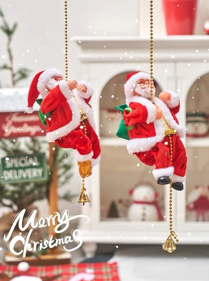 Christmas Electric Santa Decor, Santa Climbing Ropes & Ladder Toy Ornament - Image 4
