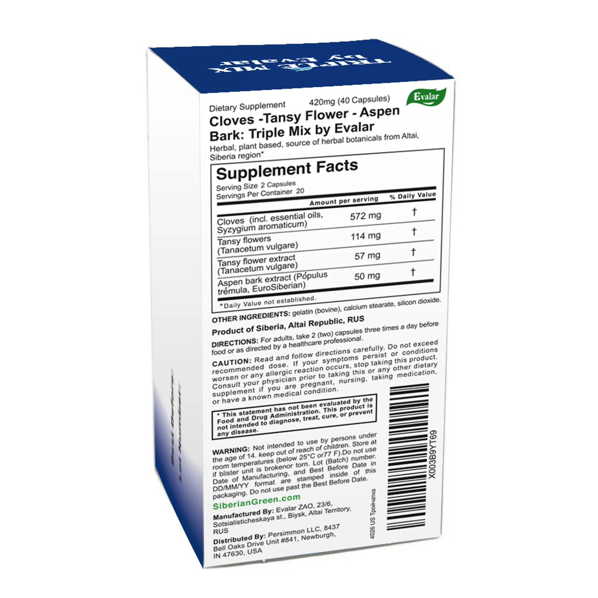Cloves, Tansy & Aspen Herbal Mix – Evalar 40 Capsules - Image 11