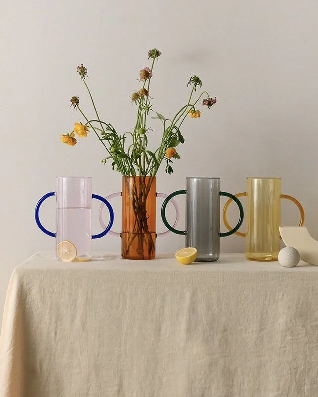 Dual-handle Dopamine Glass Flower Vase - Whimsical Table Setting Centerpiece - Image 2
