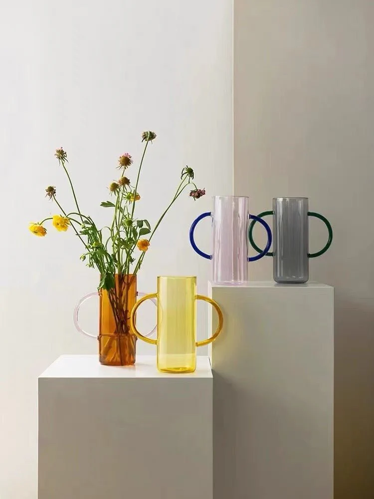 Dual-handle Dopamine Glass Flower Vase - Whimsical Table Setting Centerpiece - Image 4