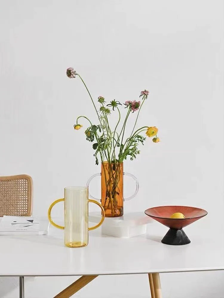 Dual-handle Dopamine Glass Flower Vase - Whimsical Table Setting Centerpiece - Image 5