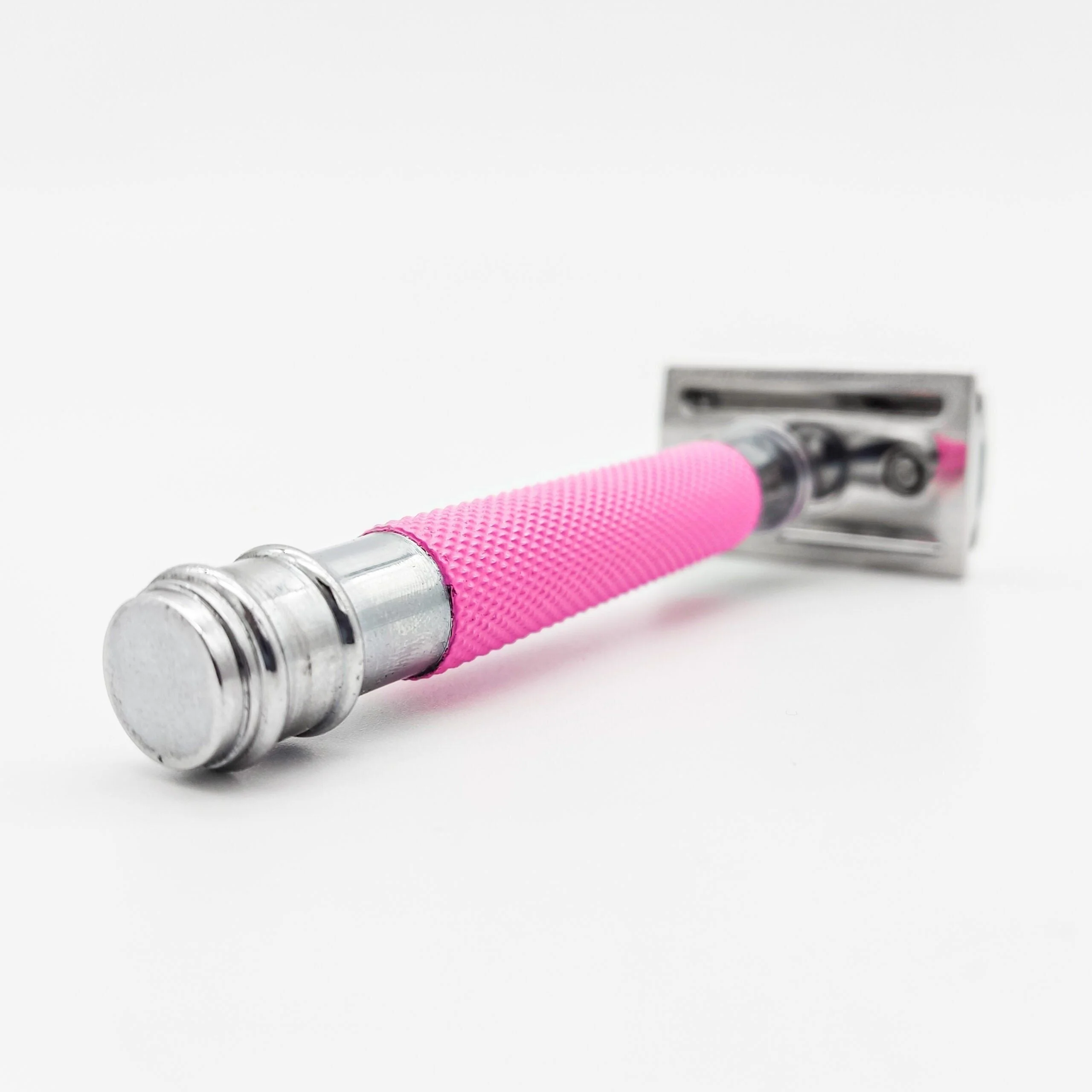 Dural Heavy Stroud Head Double Edge Safety Razor Duty Pink/Silver + Pouch - Image 2