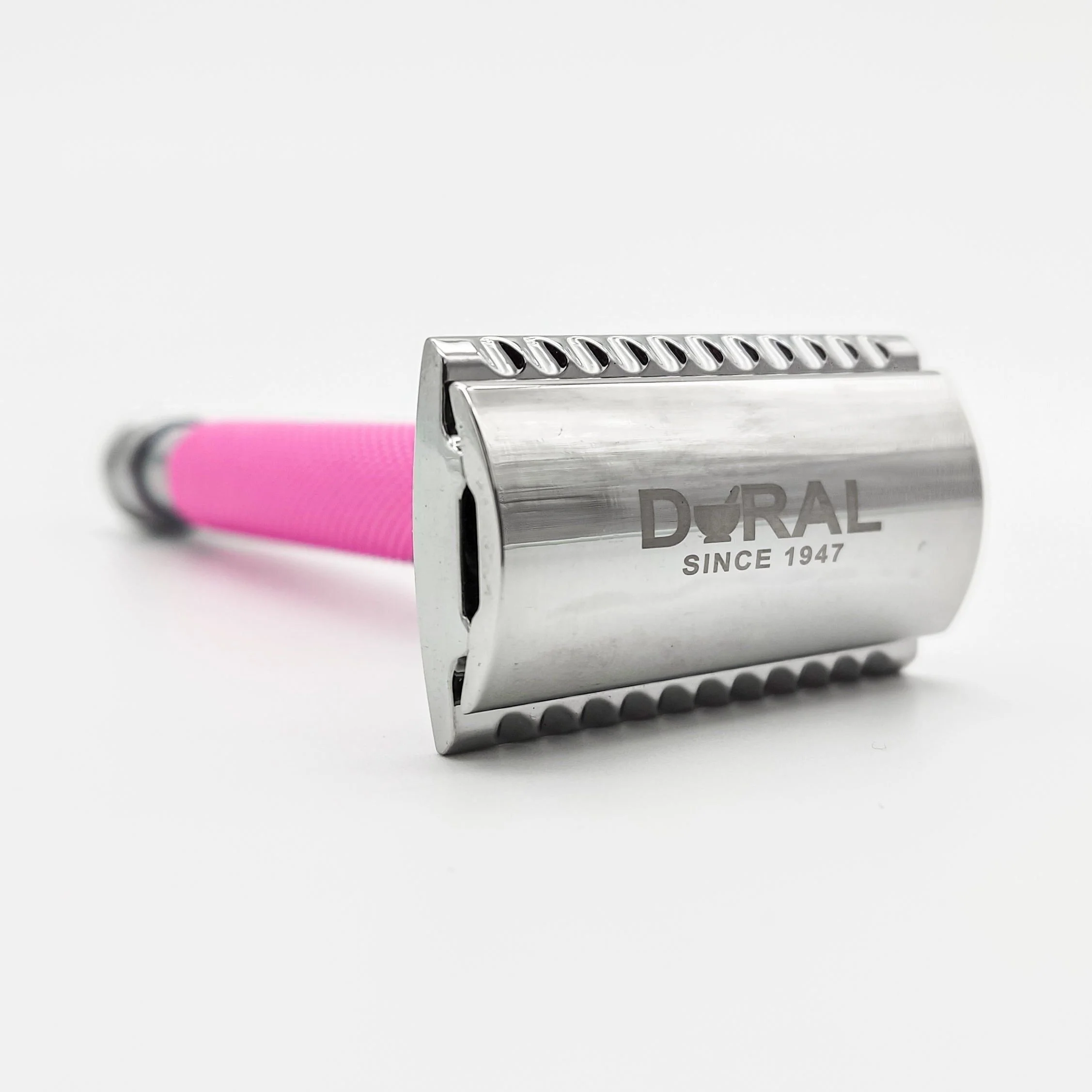 Dural Heavy Stroud Head Double Edge Safety Razor Duty Pink/Silver + Pouch - Image 3