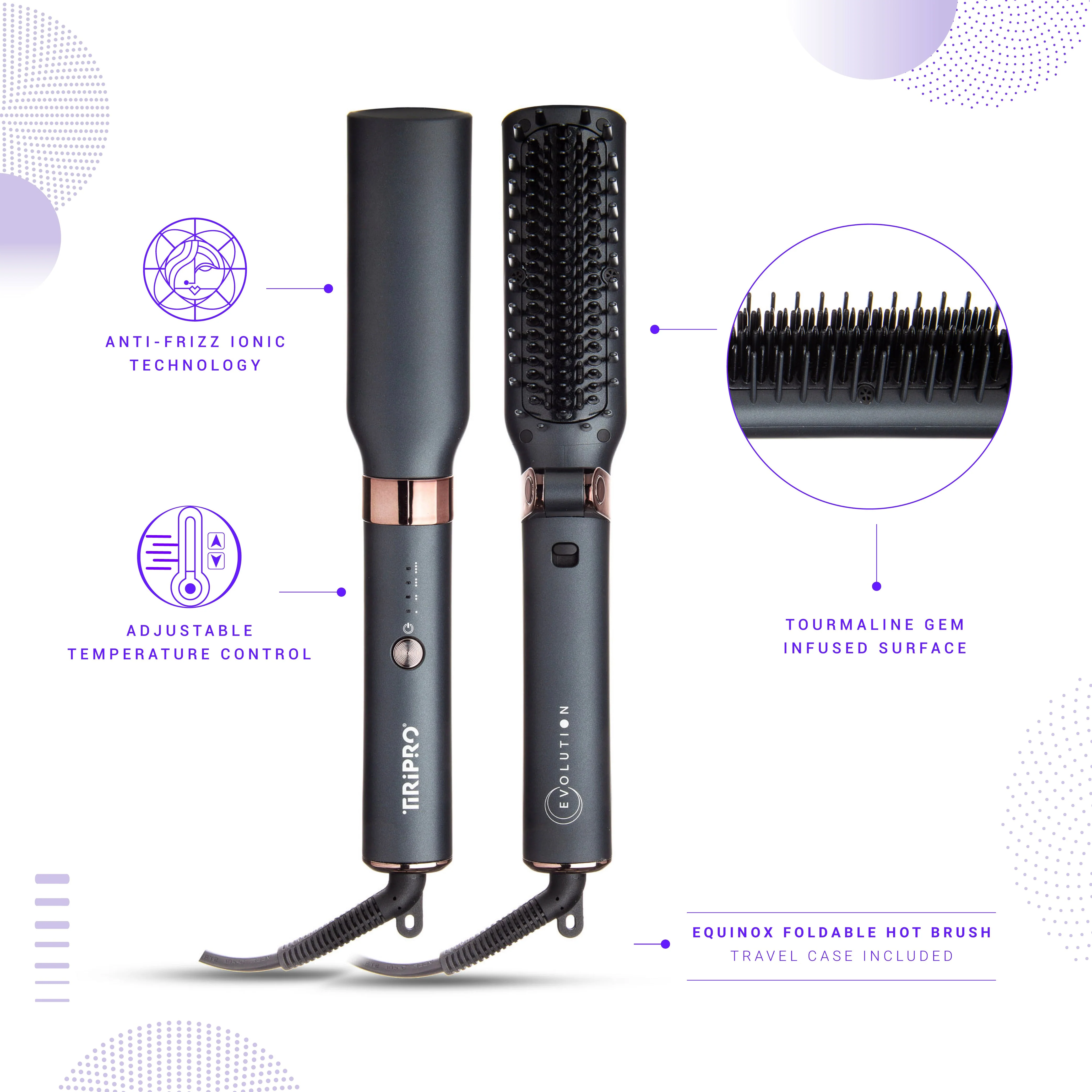 Equinox Foldable Hot Brush w/ Travel Case (Black Mirror) - Image 3