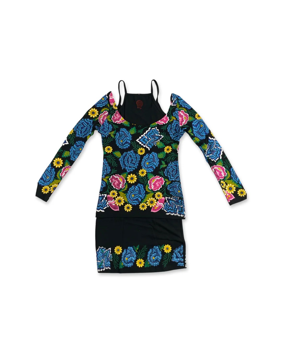 Flowered Women's Long Sleeve Two-Piece Dress - Image 3