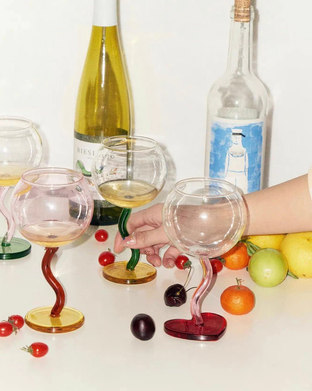 Handblown Bubble Wine Glass - Retro Whimsical Eclectic Wavy Stemmed Goblets - Image 8