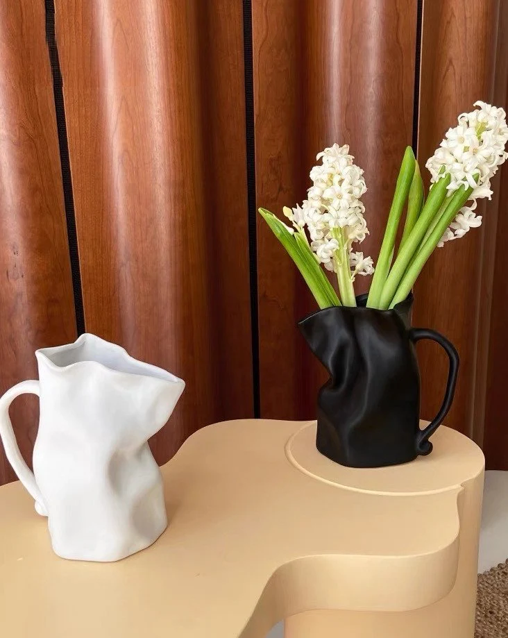 Handcrafted Nordic Style Wrinkle Pottery Jug Vase - Image 9