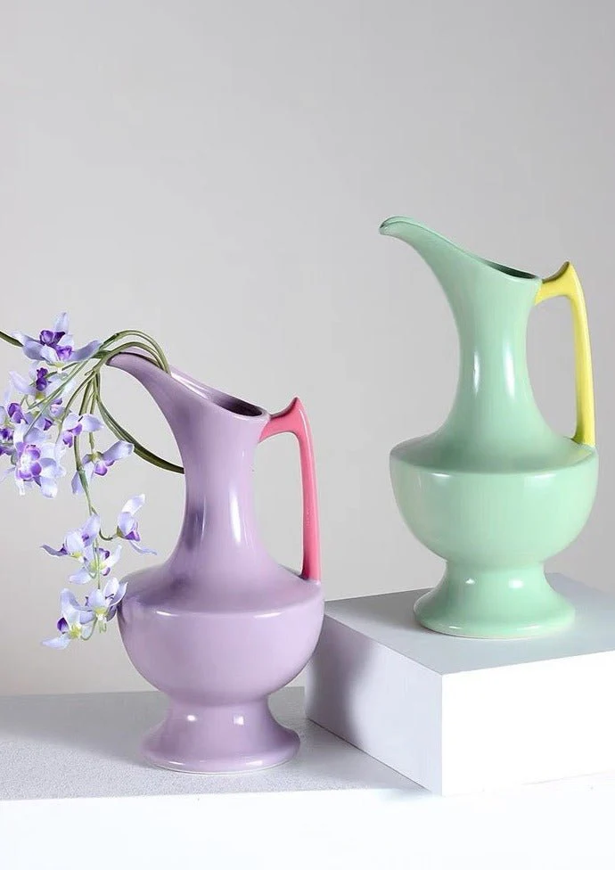 Handmade Medieval Style Ceramic Decorative Flower Vase - Glazed With Dopamine Colors