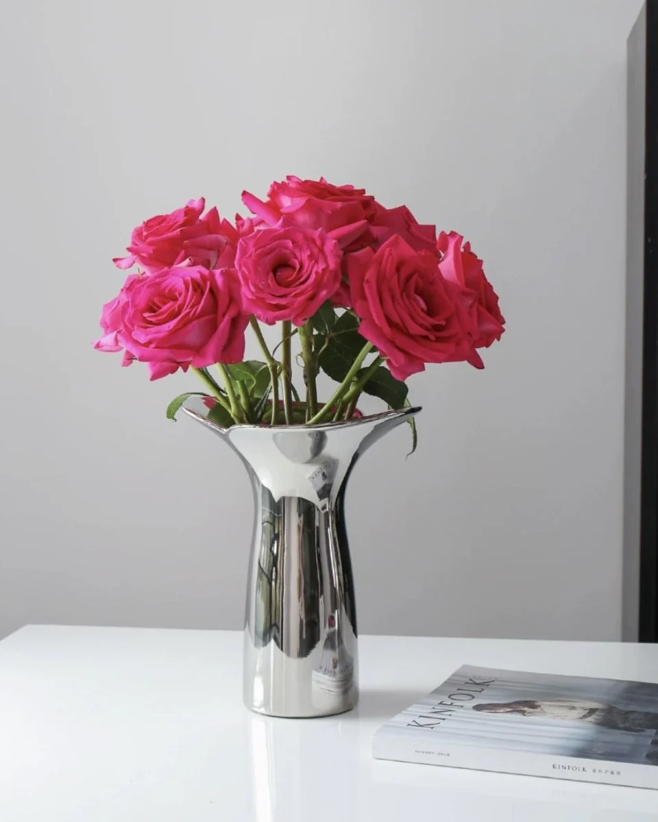 Handmade Modern Silver Bloom Vase, Ceramic Botanica Centrepiece Vase - Image 11
