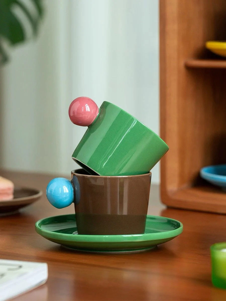 Handmade Skittles Coffee Mug With Saucer - Cute Dopamine Espresso Cup - Image 10