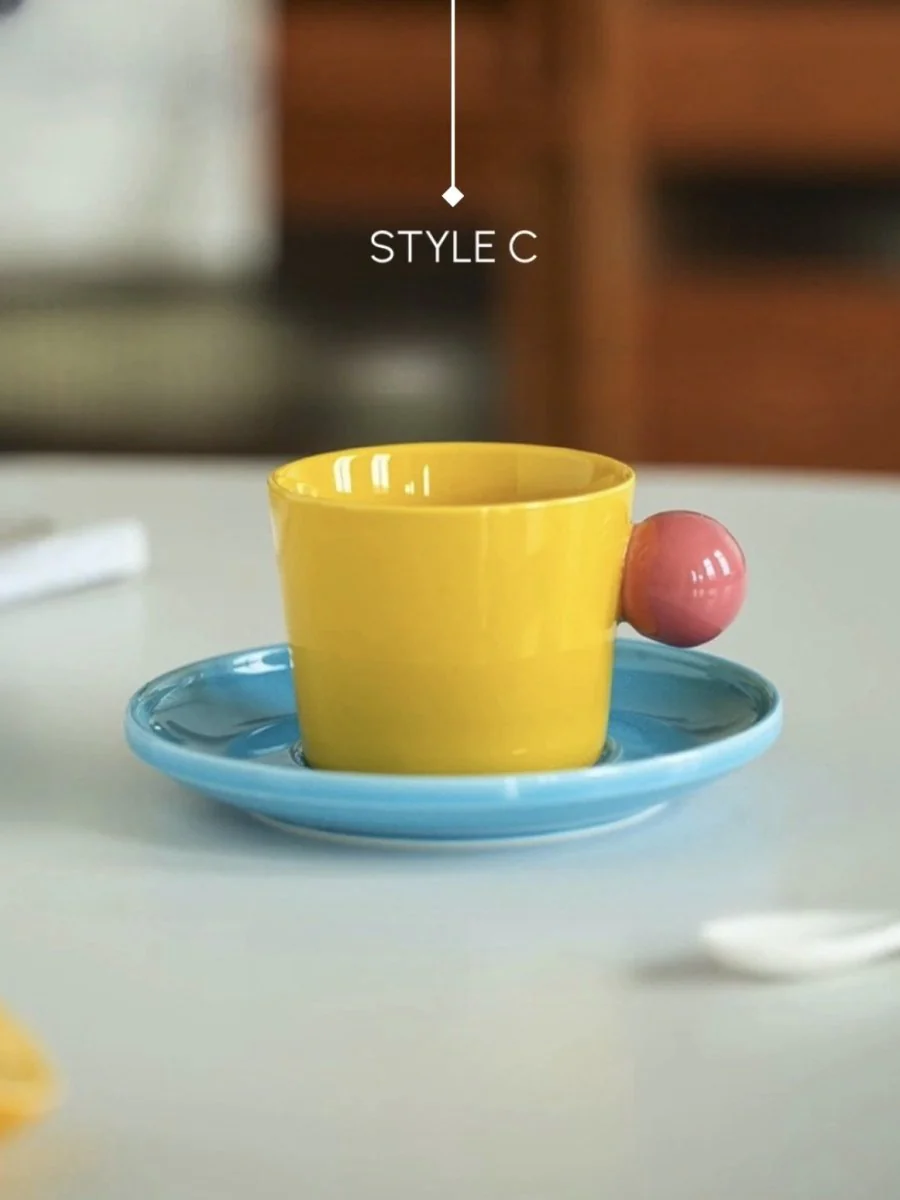Handmade Skittles Coffee Mug With Saucer - Cute Dopamine Espresso Cup - Image 11