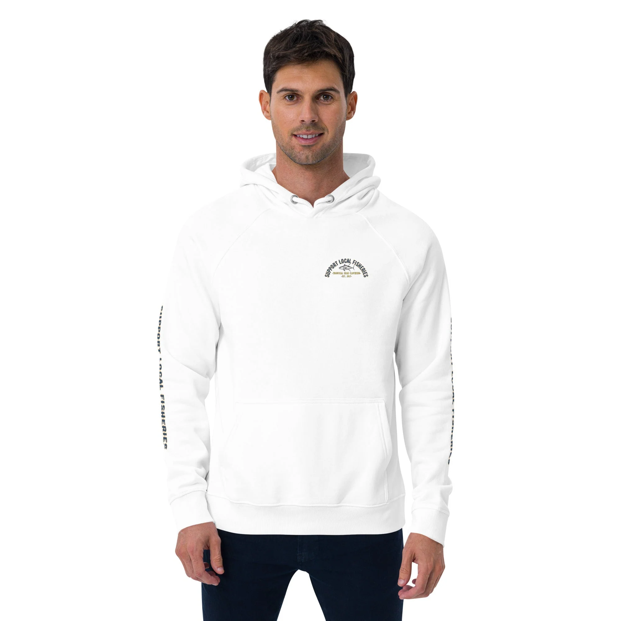 Men's Support Local Fisheries Tuna Eco Raglan Hoodie - Image 17