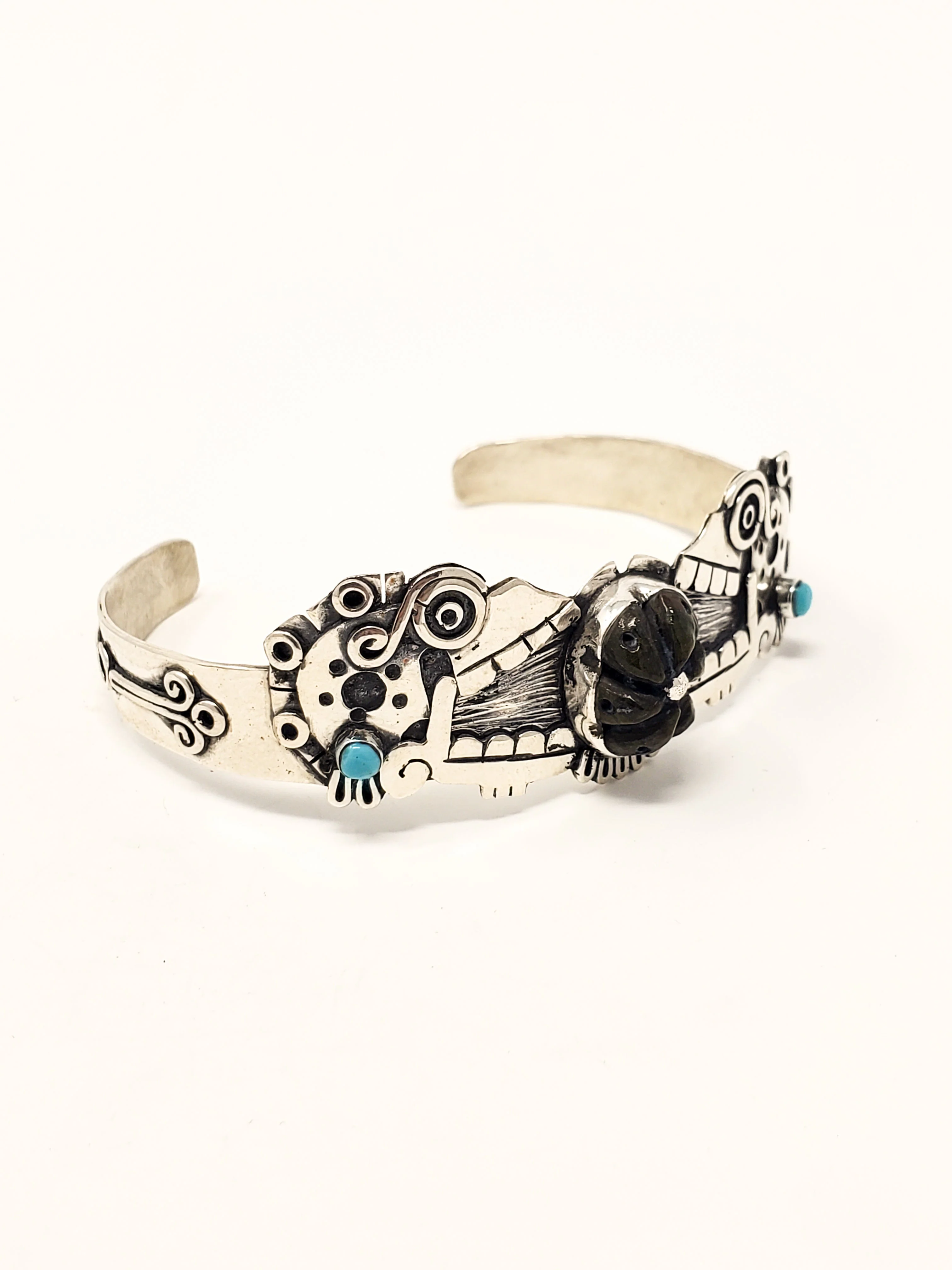 Miquiztli (Skulls) Peyote Silver Bracelet - Image 7