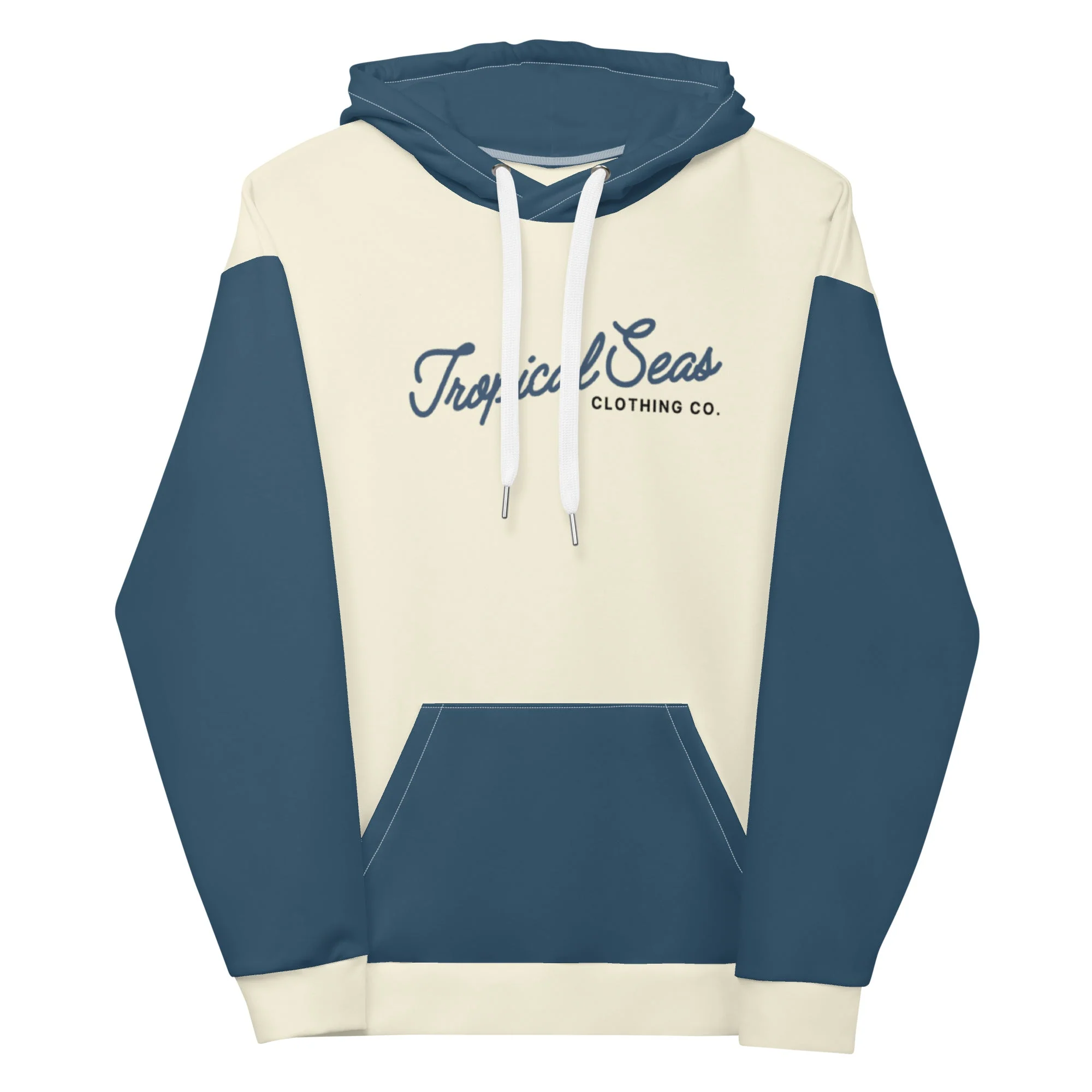 Navy & Off White Two-Toned Tropical Seas Hoodie - Image 2
