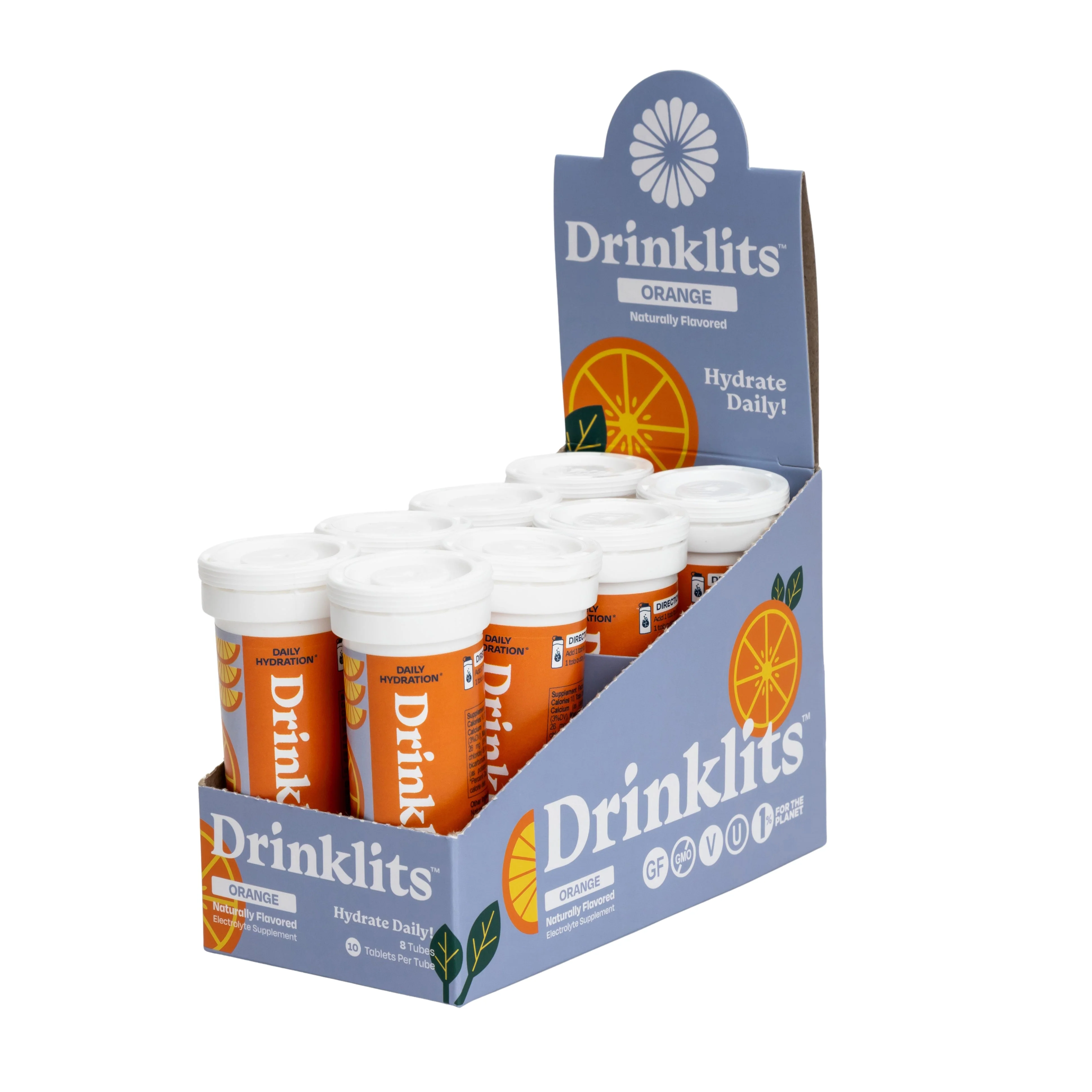 ORANGE Electrolyte Tablets for Daily Hydration (8 Tubes, 80 Servings)