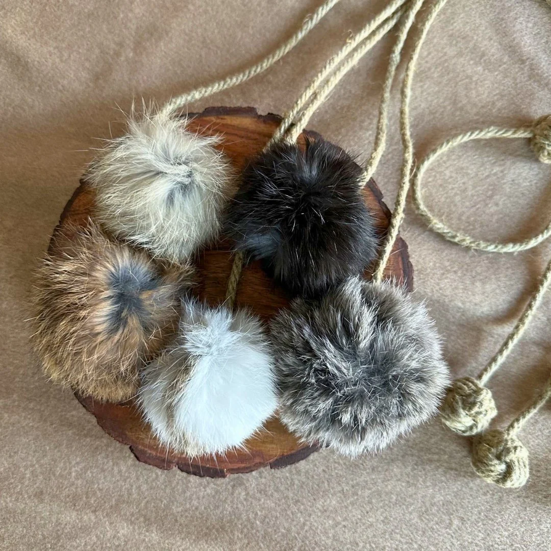 Rabbit Fur Ball with Rope Cat Toy - Image 3