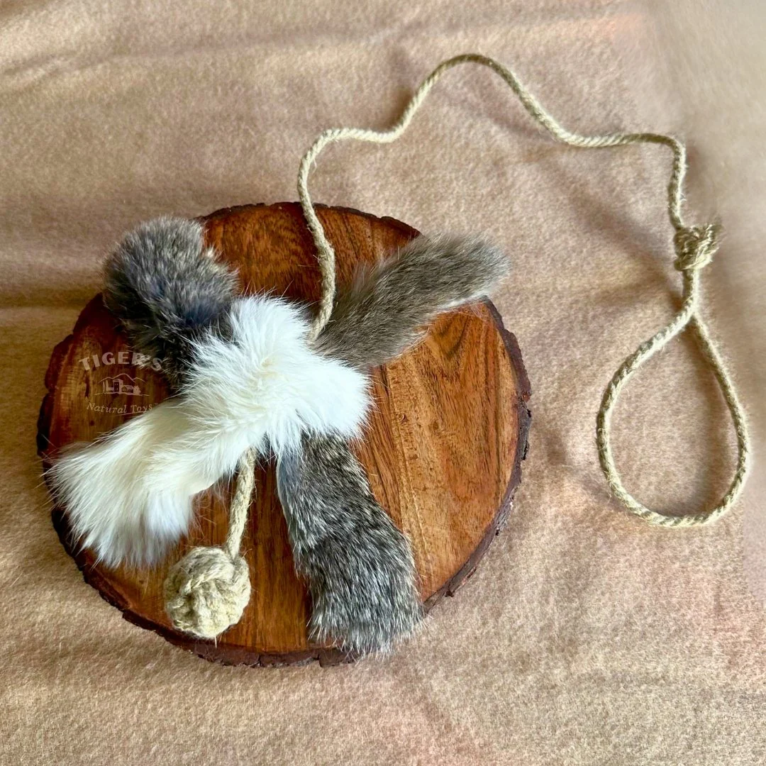 Rabbit Fur Cat Toy with Natural Hemp Rope, Handmade Cat Chase Toy - Image 2
