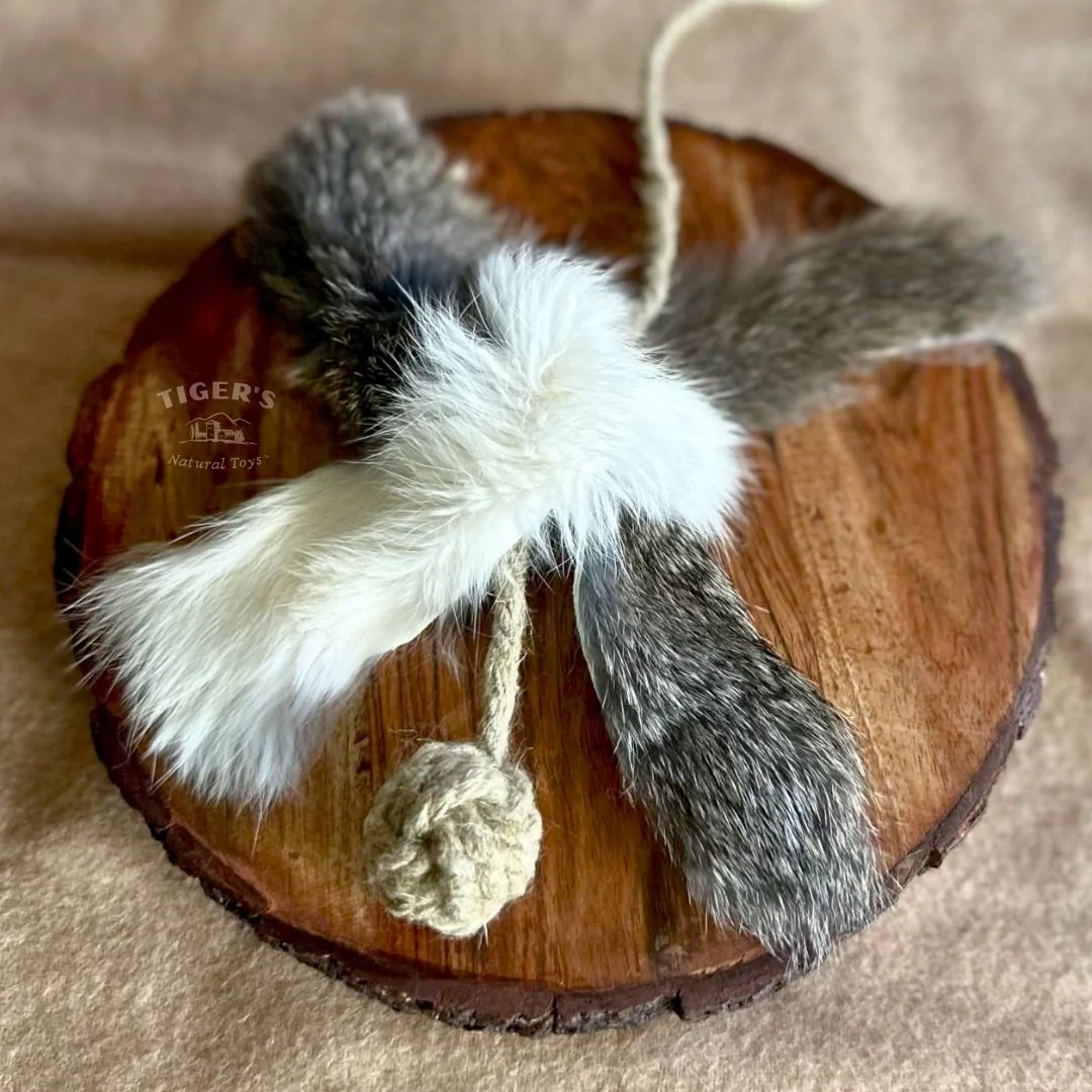 Rabbit Fur Cat Toy with Natural Hemp Rope, Handmade Cat Chase Toy - Image 3