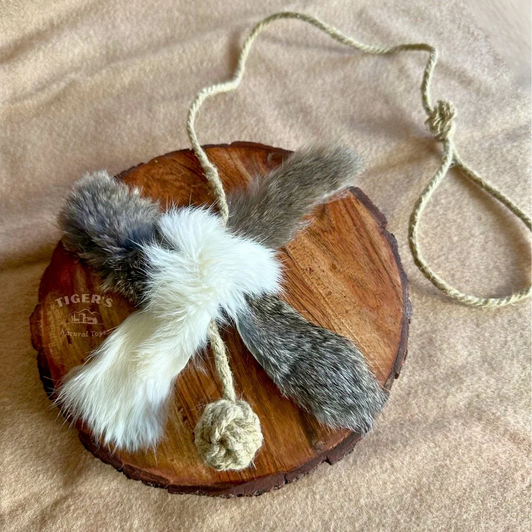Rabbit Fur Cat Toy with Natural Hemp Rope, Handmade Cat Chase Toy - Image 4