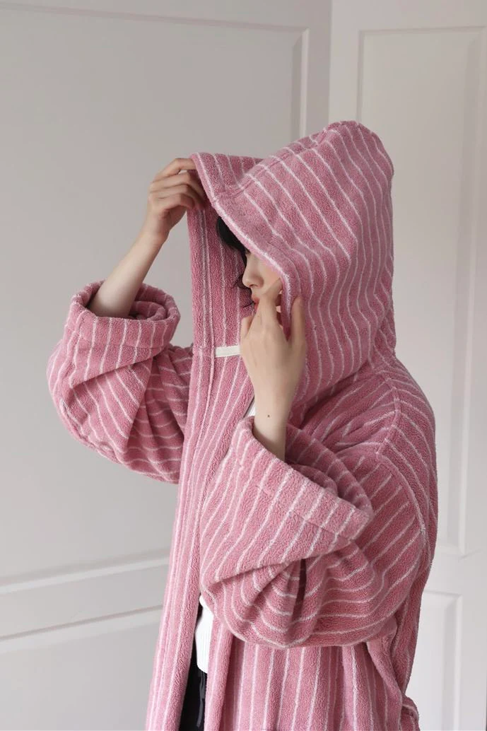 Retro Hooded Stripe Bath Robe, 100% ORGANIC Long-stapled Cotton - Image 8
