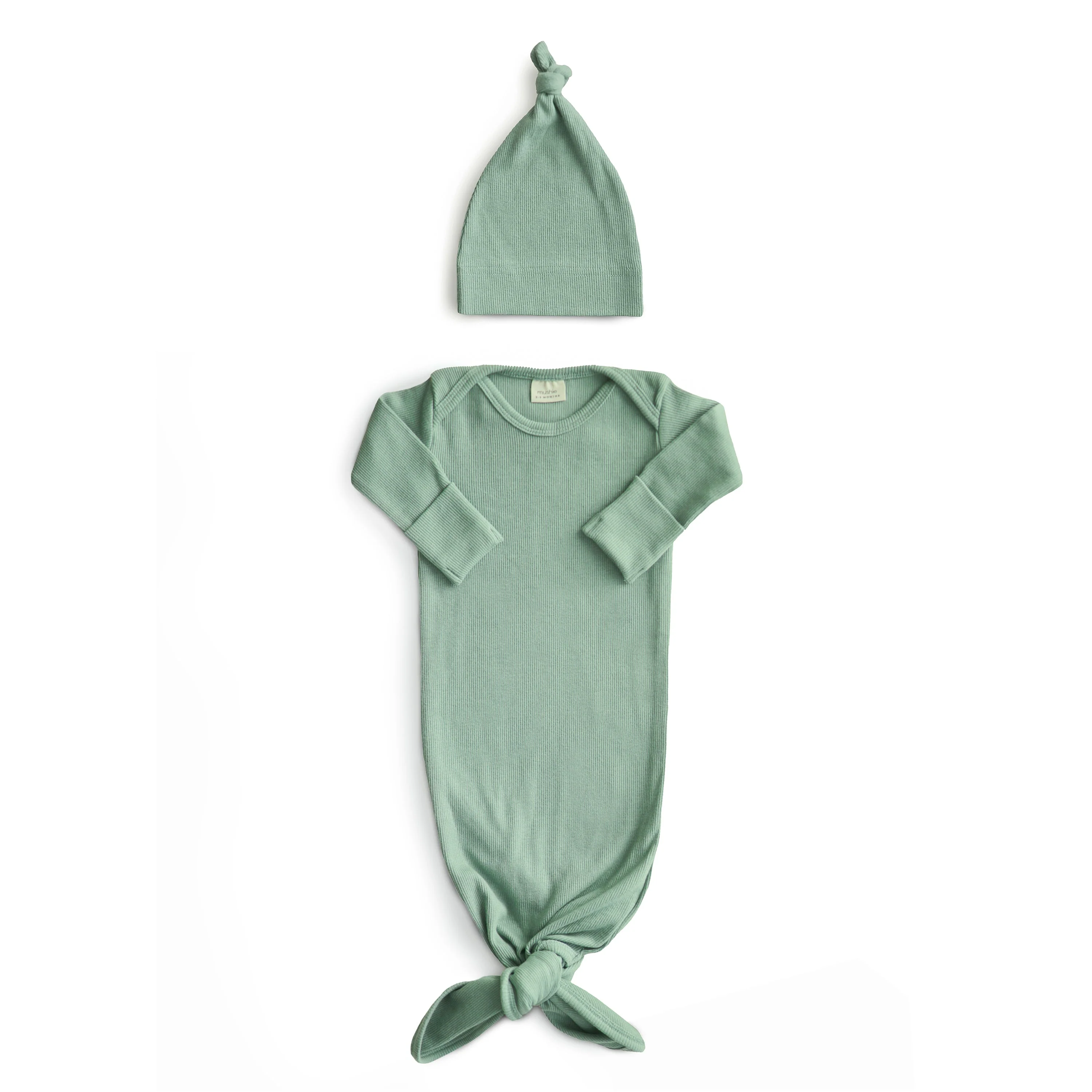 Ribbed Knotted Baby Gown + Beanie - Image 10