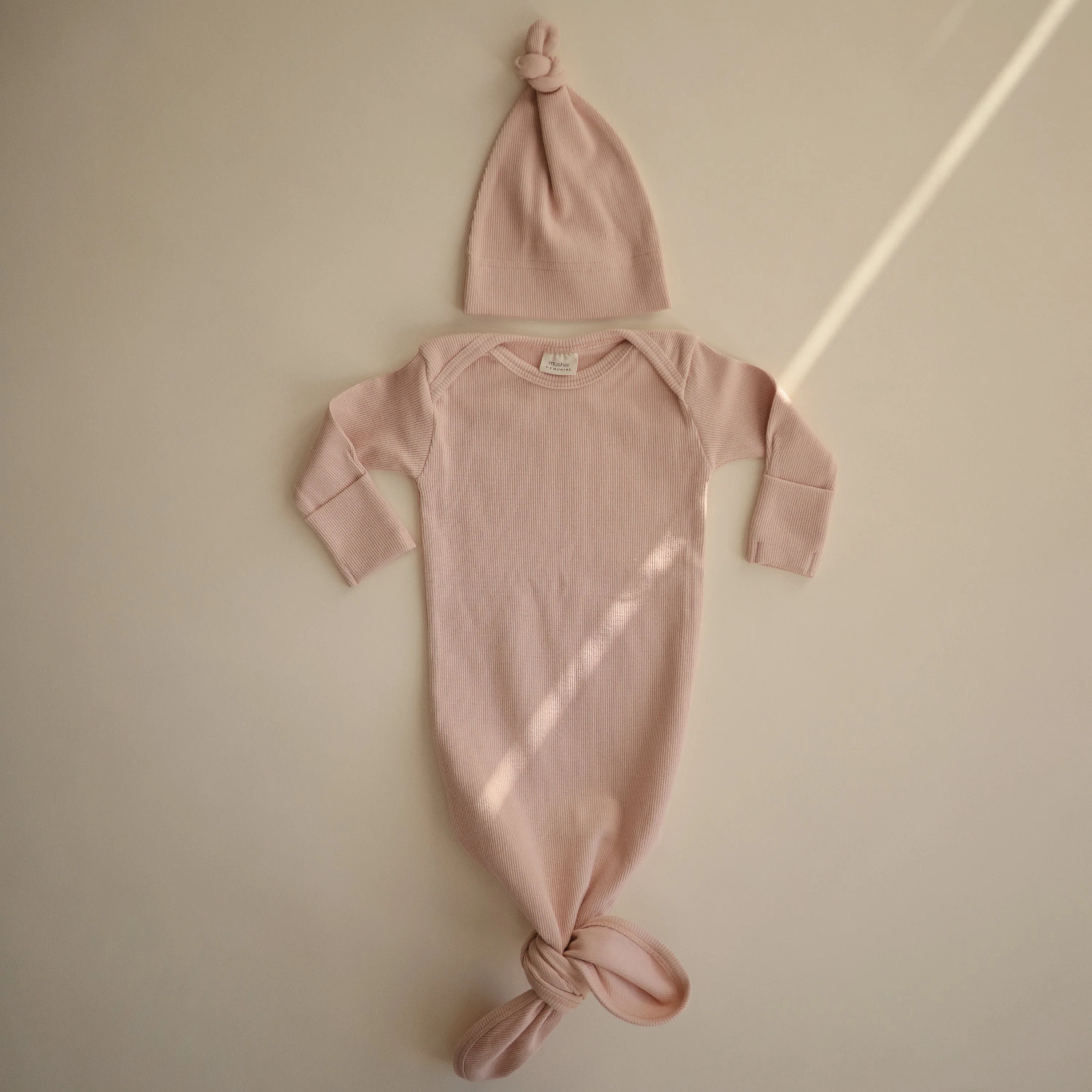 Ribbed Knotted Baby Gown + Beanie - Image 8