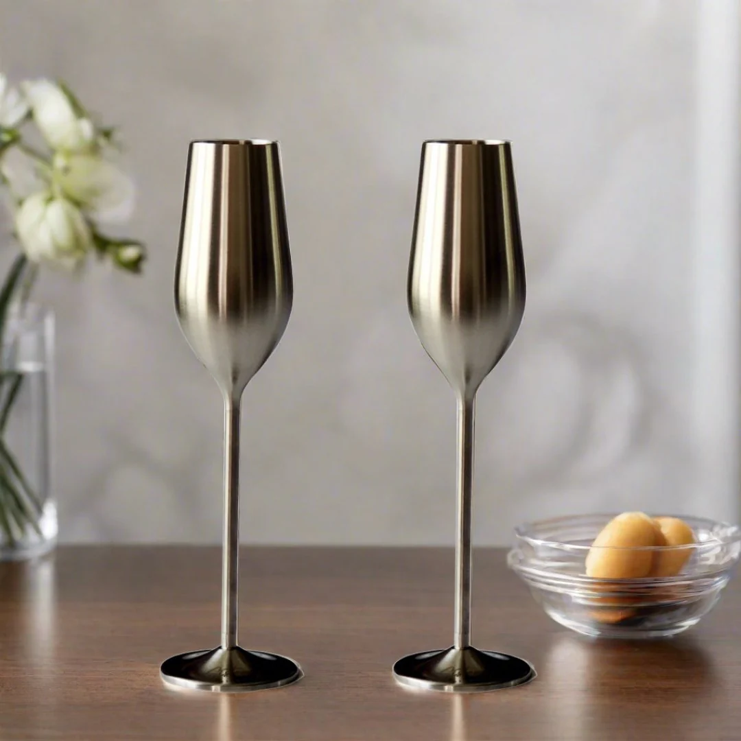 Silver Unbreakable Stainless Steel Champagne Flutes, Set of 2 - Image 2